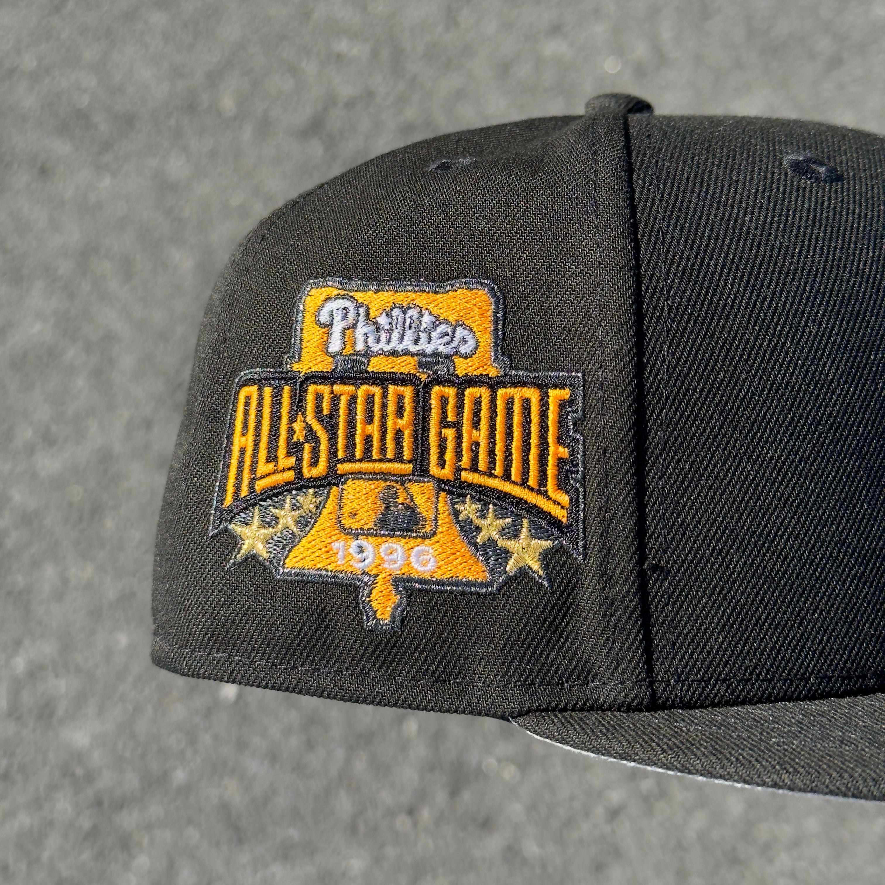 Philadelphia Phillies 1996 All Star Game Side Patch Fitted Hat New Era 5950 (Black/Ornage/Gray)