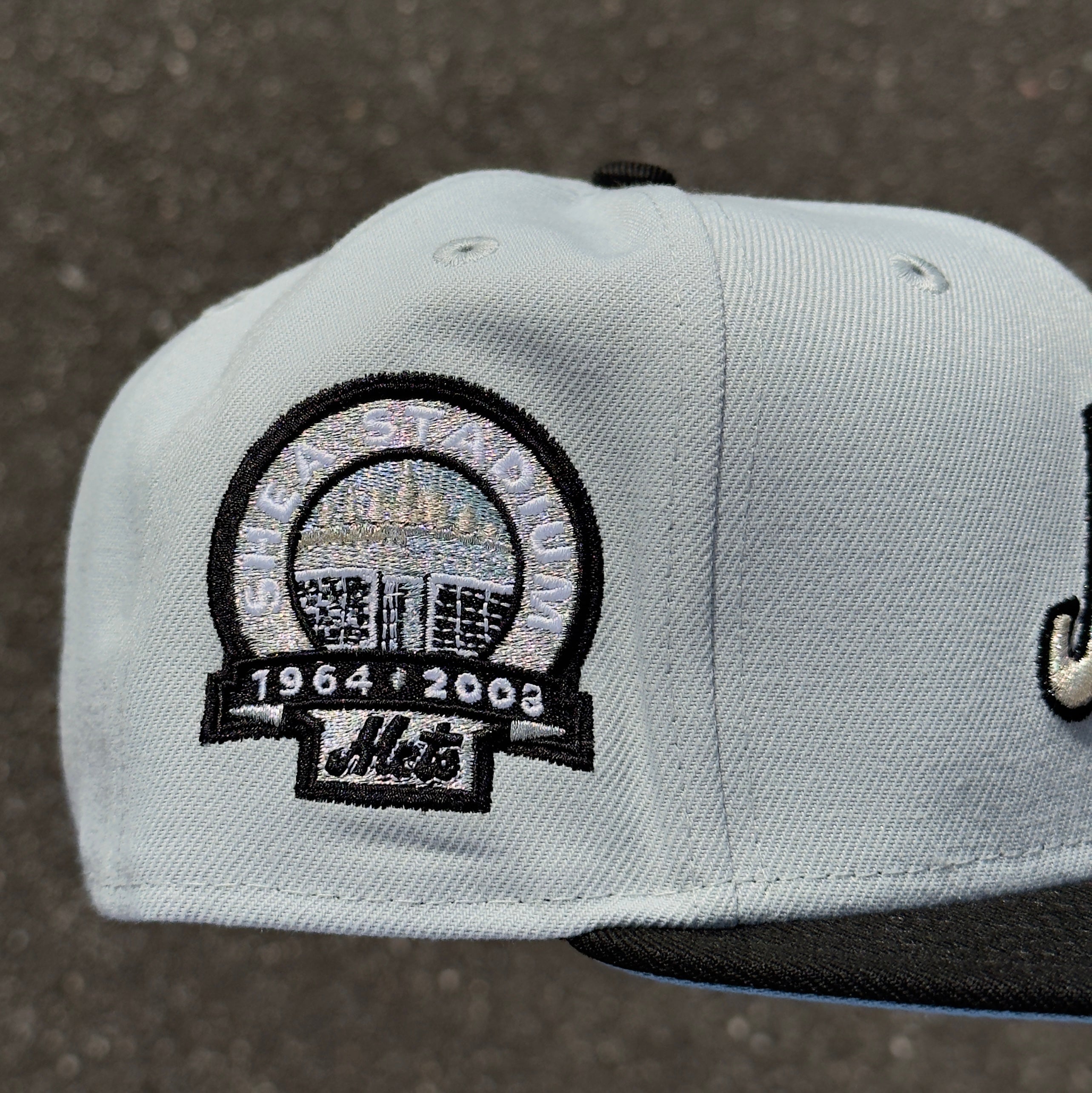 New York Mets Shea Stadium 1964-2008 Side Patch Fitted Hat New Era 5950 (Gray/Black/Silver/Sky Blue)