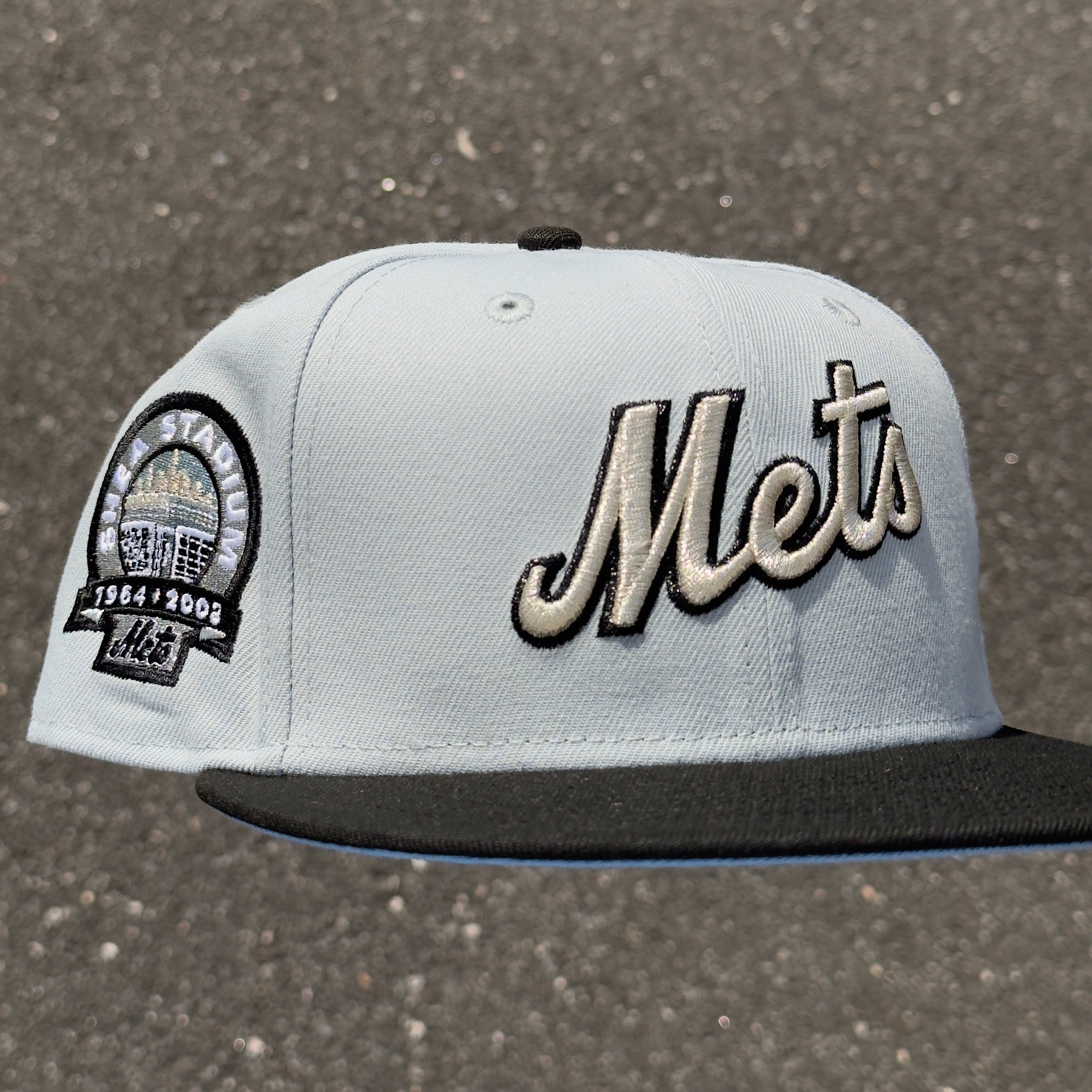 New York Mets Shea Stadium 1964-2008 Side Patch Fitted Hat New Era 5950 (Gray/Black/Silver/Sky Blue)