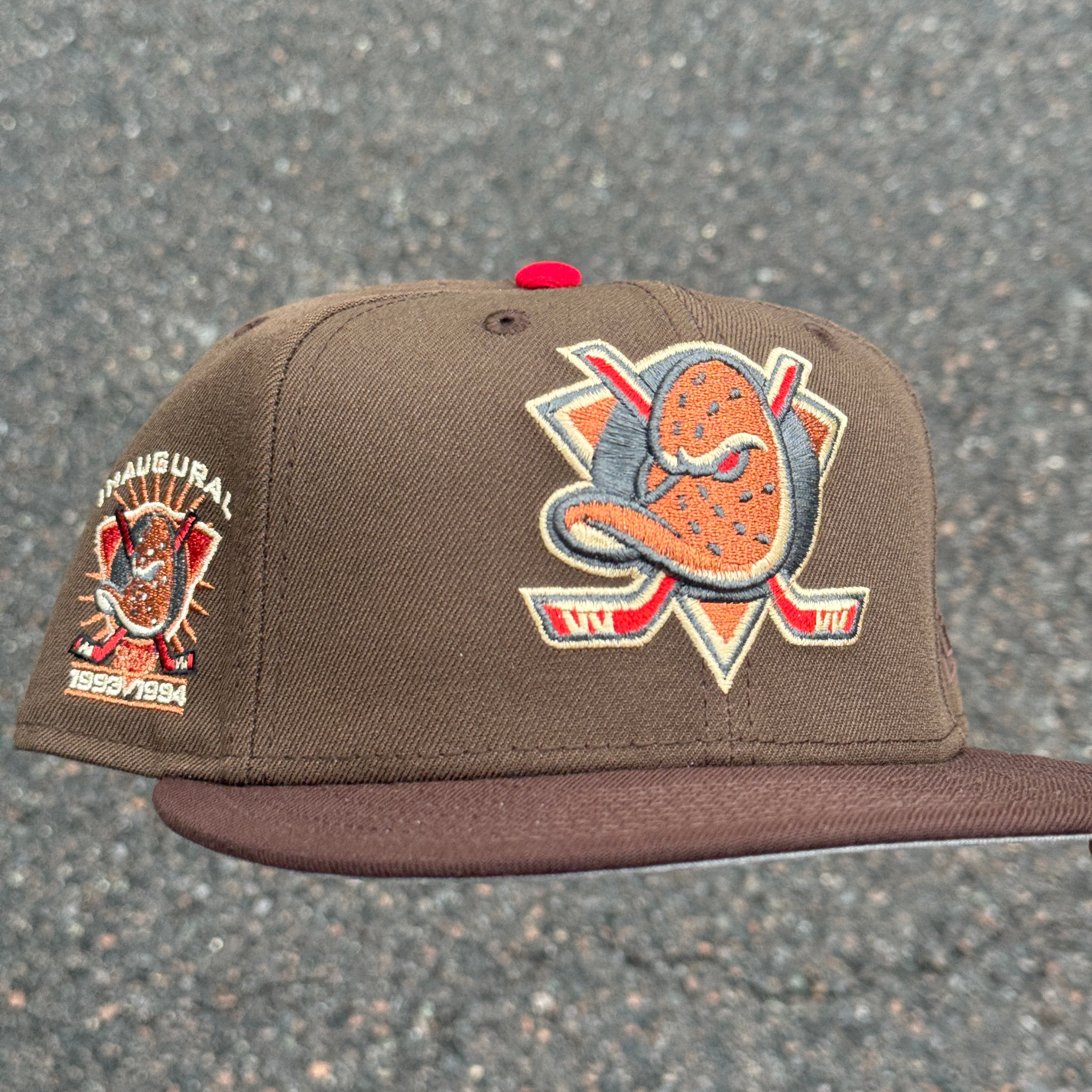 Anaheim Ducks 93-94 Inaugural Season Side Patch Fitted Hat New Era 5950 NHL (Brown / Burntwood / Copper / Red / Black / Gray)