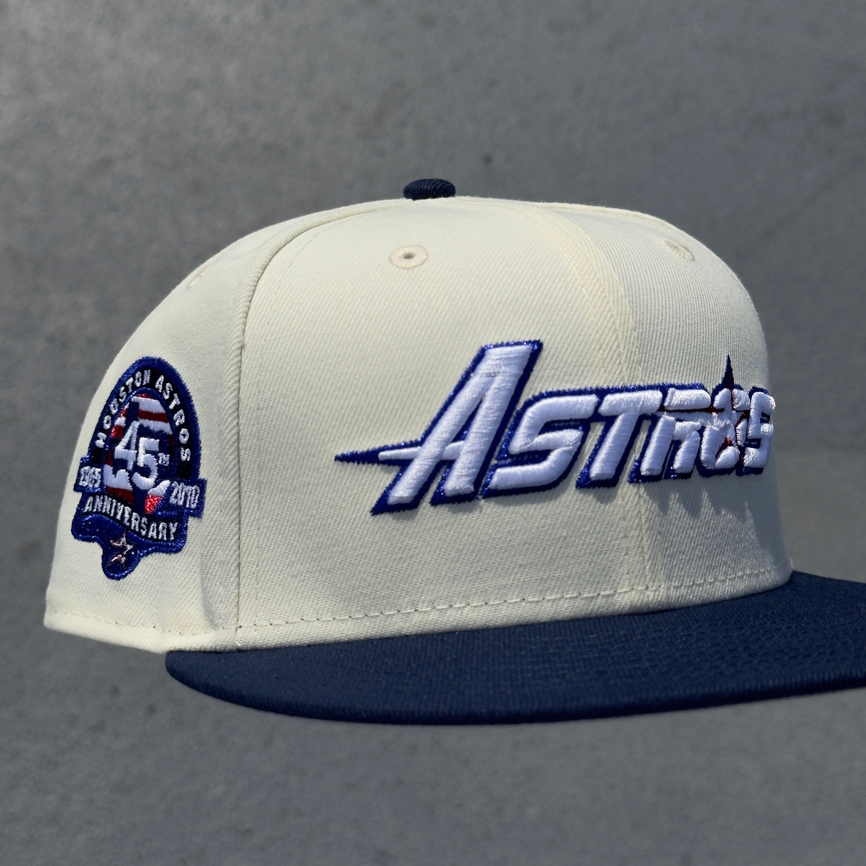 Houston Astros Olympic 45th Anniversary Side Patch Fitted Hat New Era 5950 (Off White/Navy Blue/Metallic Blue/Metallic Red/White/Gray)