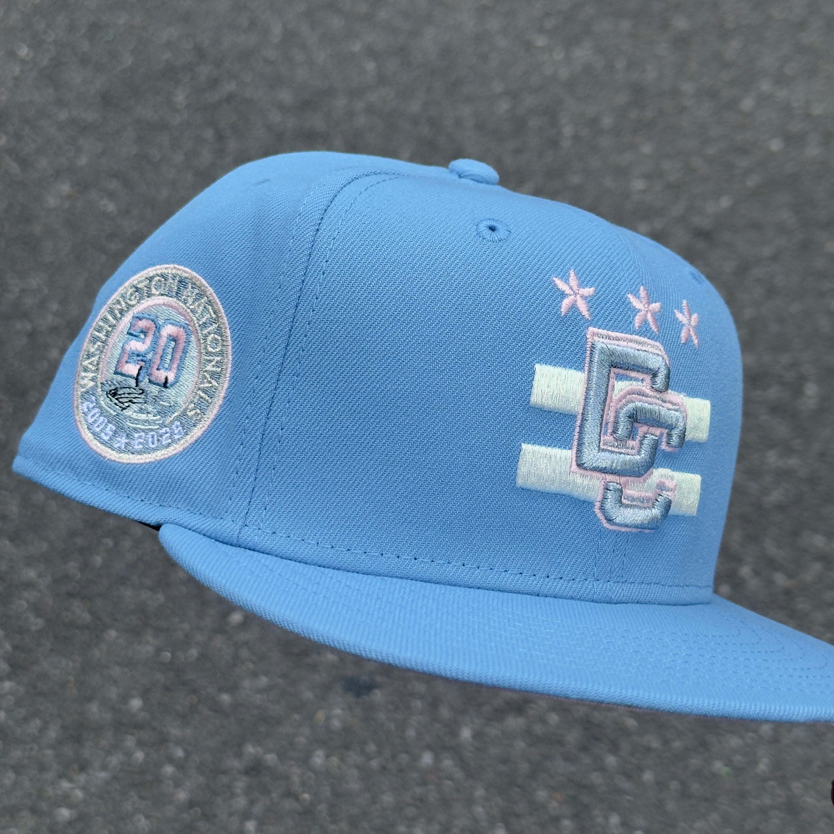 Washington Nationals 20th Anniversary Side Patch MLB Fitted Hat New Era 5950 (Sky Blue/White/Silver/Pink)
