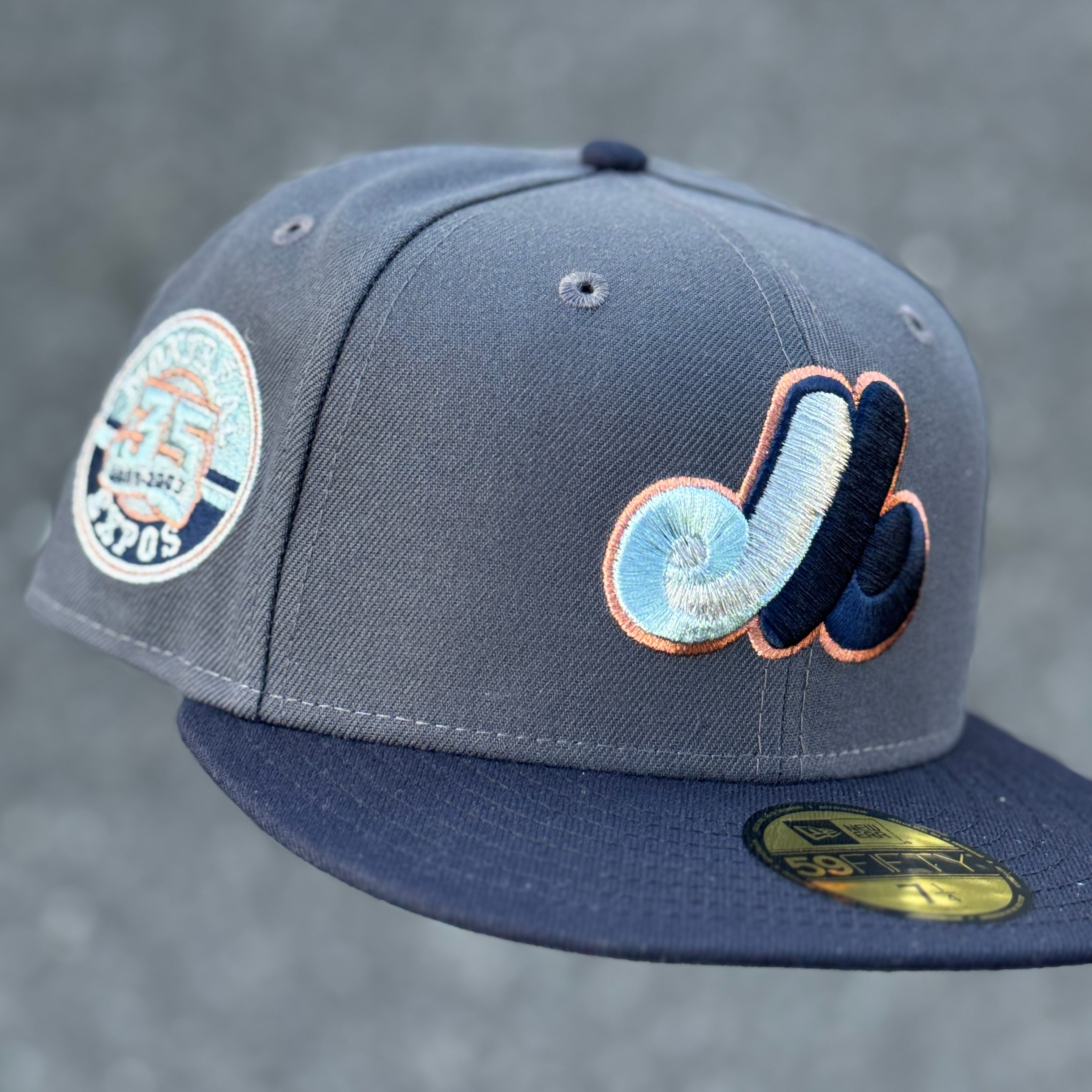 Montreal Expos 35th Anniversary Side Patch Fitted Hat New Era 5950 (Dark Grey/Navy Blue/Metallic Blue Gray/Silver/Copper/Grey)