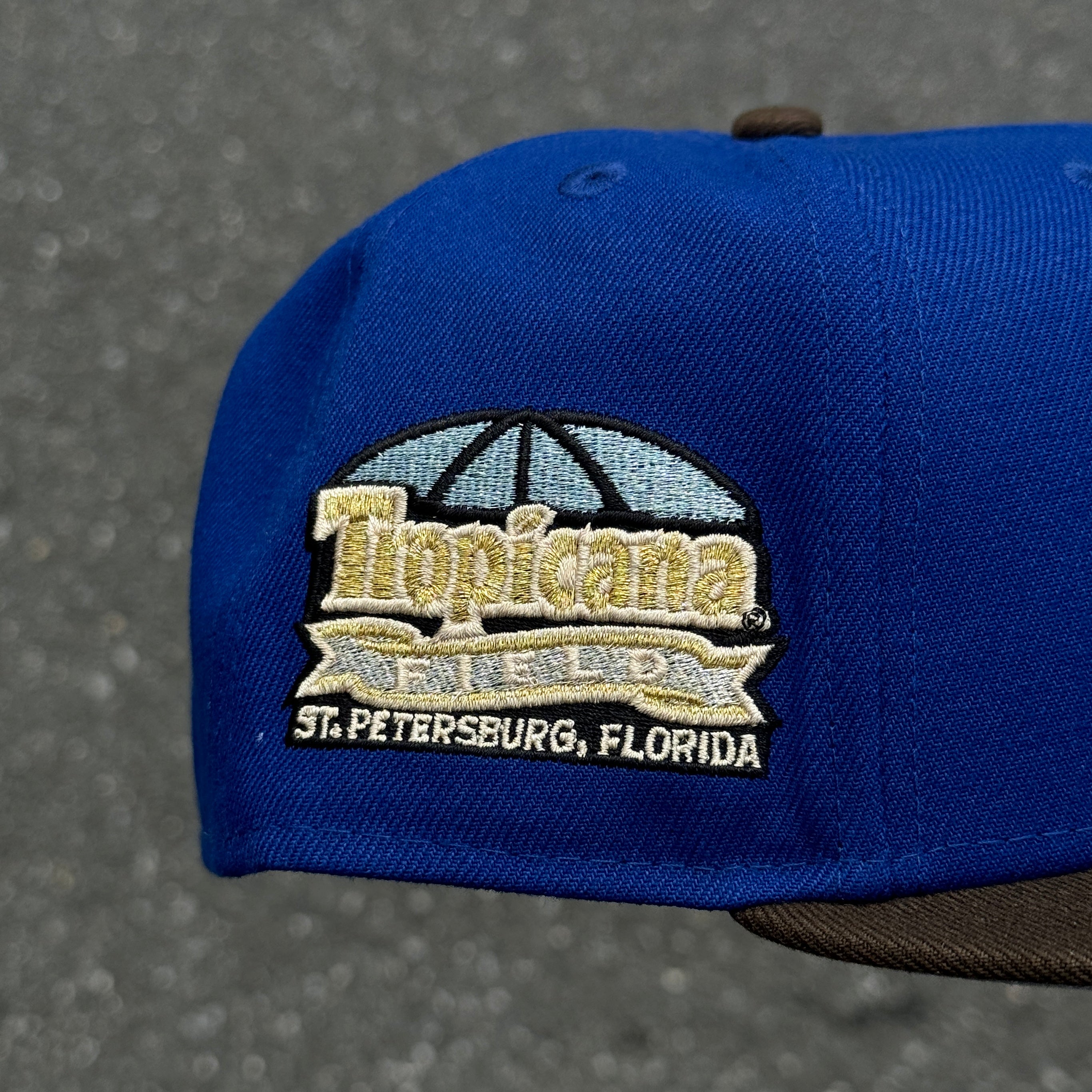 Tampa Bay Devil Rays Tropicana Field Side Patch Fitted Hat New Era 5950 (Blue/Brown/Silver/Metallic Gold/Metallic Blue Gray/Black/Gray)