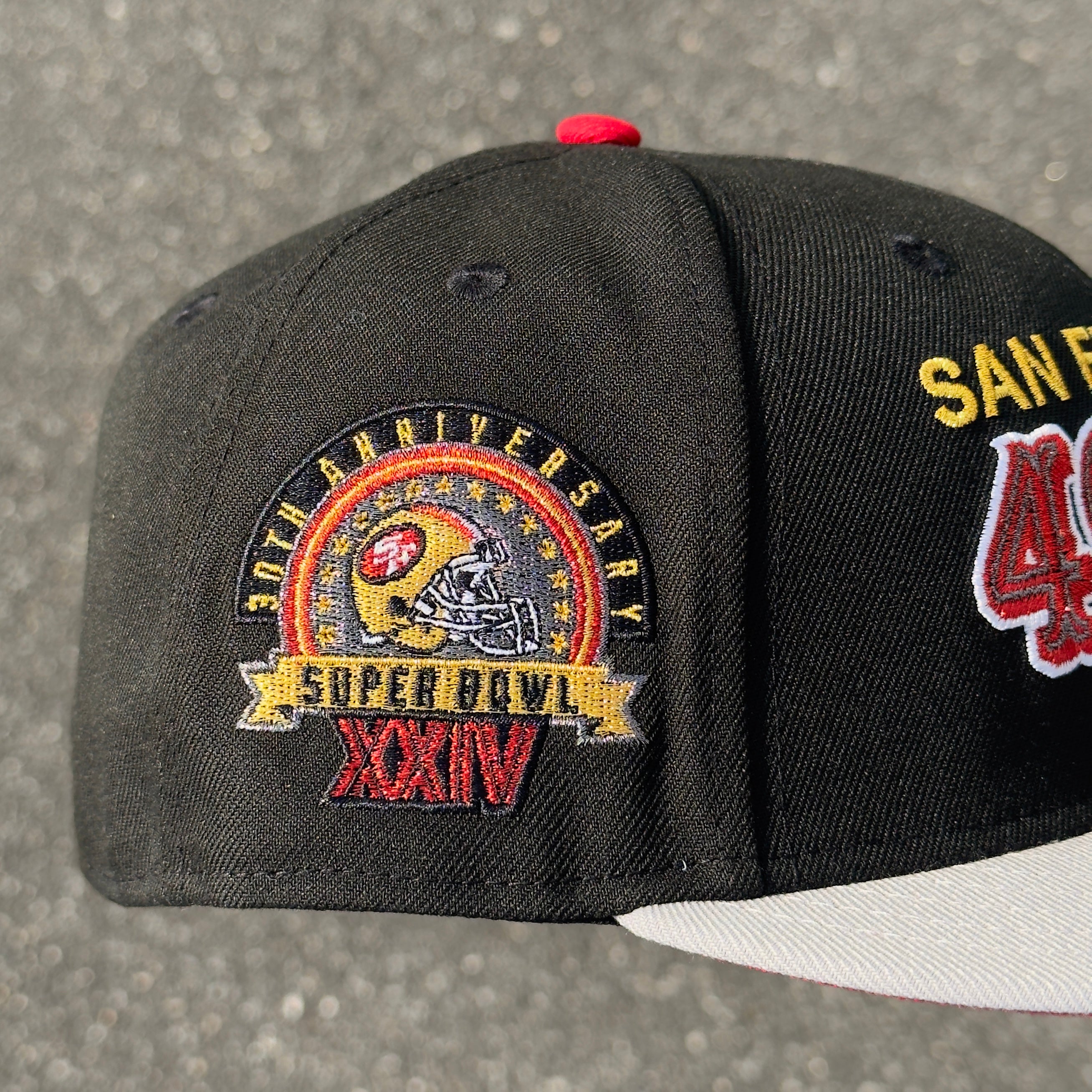 San Francisco 49ers Super Bowl XXIV 30th Anniversary Side Patch Fitted Hat New Era 5950 (Black/Light Gray/White/Gold/Red)