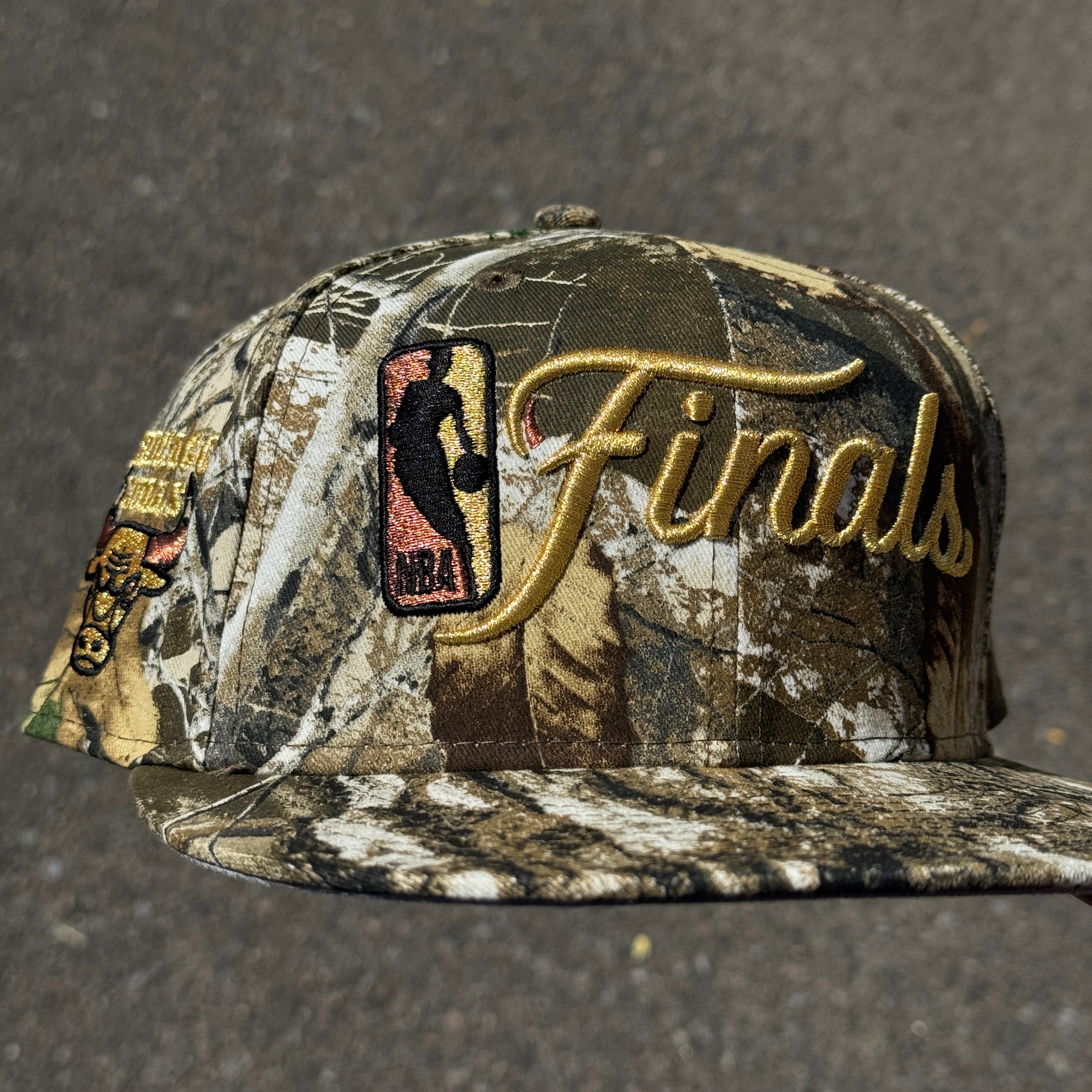 Chicago Bulls Real Tree NBA Finals Side Patch Fitted Hat New Era 5950 (Real Tree/Gold/Black/Copper/Gray)