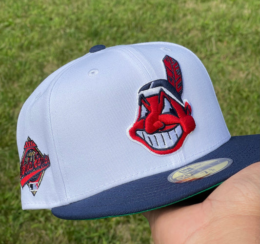 Cleveland Indians Chief Wahoo Banned Logo 1997 World Series Fitted (White/Navy) + Pin