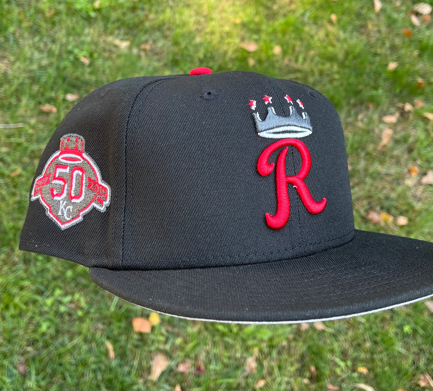 Kansas City Royals 50th Anniversary Side Patch Fitted Hat New Era 5950 (Black/Red/Gray)
