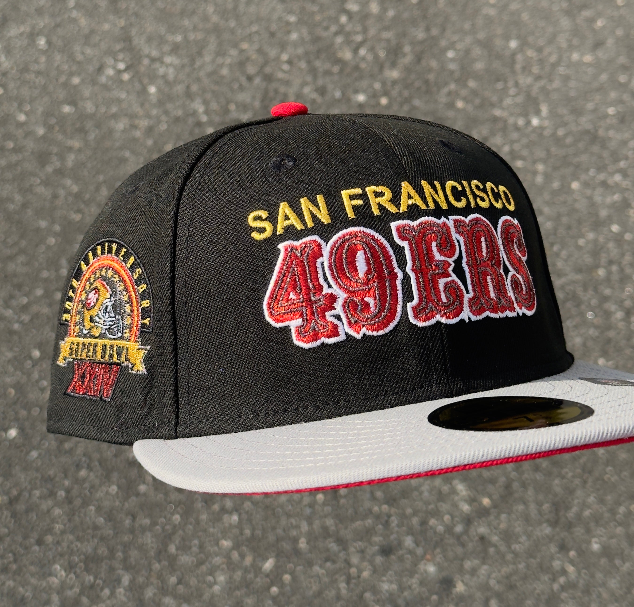 San Francisco 49ers Super Bowl XXIV 30th Anniversary Side Patch Fitted Hat New Era 5950 (Black/Light Gray/White/Gold/Red)