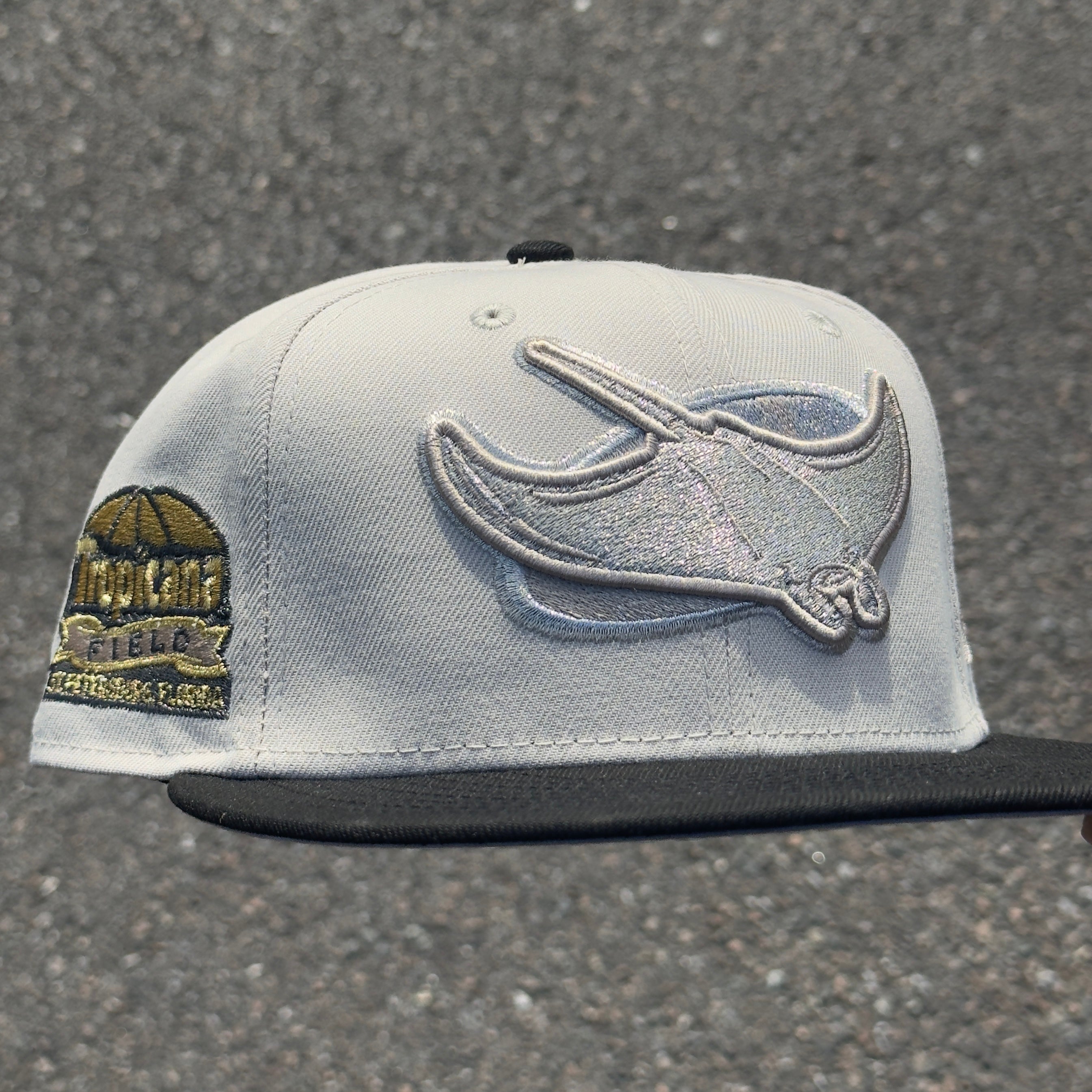 Tampa Bay Rays Tropicana Field Side Patch MLB Fitted Hat New Era 5950 (Stone/Black/Gold/Silver/Gray)
