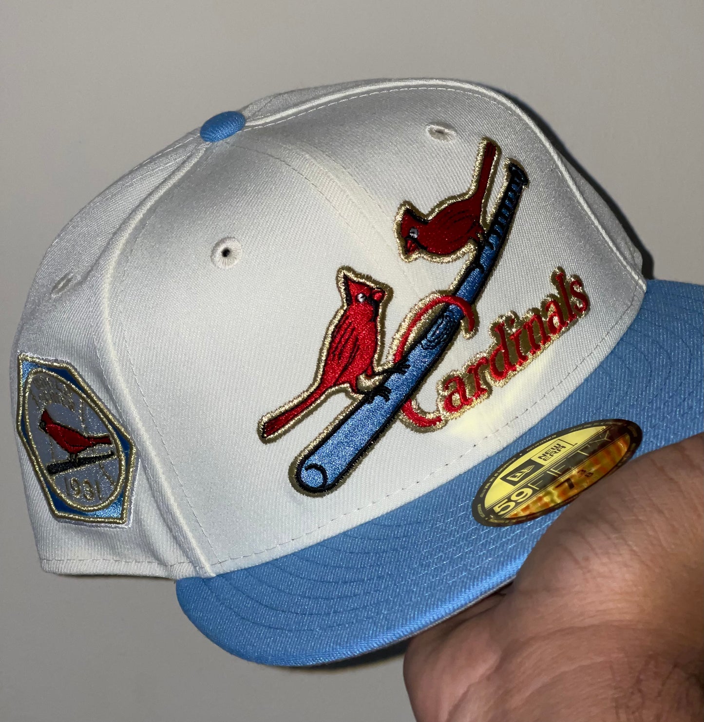 St. Louis Cardinals 1931 World Series Patch Fitted Hat (Off White/Sky Blue) 5950 New Era