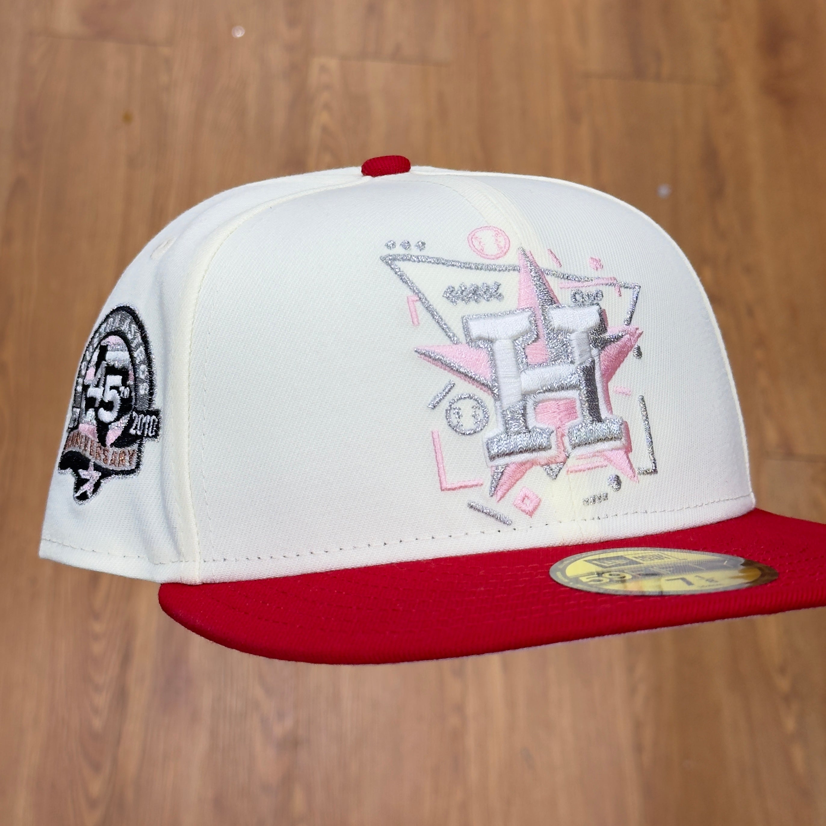 Houston Astros 45th Anniversary Side Patch Fitted Hat New Era 5950 (Off White/Red/Silver/Black/Pink)