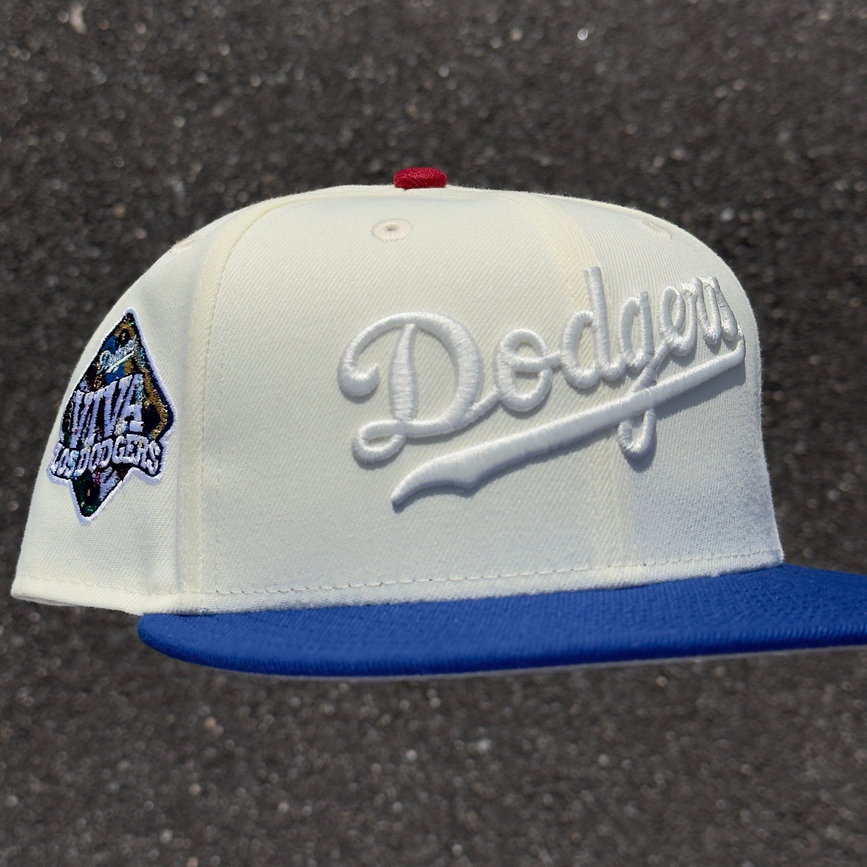 Los Angeles Dodgers Viva Los Dodgers Side Patch Fitted Hat New Era 5950 (Off White/Blue/White/Green/Red/Gray)