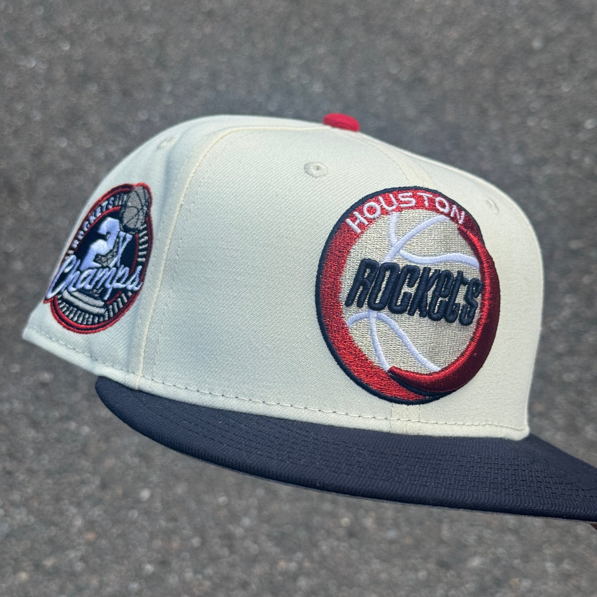 Houston Rockets 2X Champs Side Patch NBA Fitted Hat New Era 5950 (Off White/Navy Blue/Silver/Red/Gray)