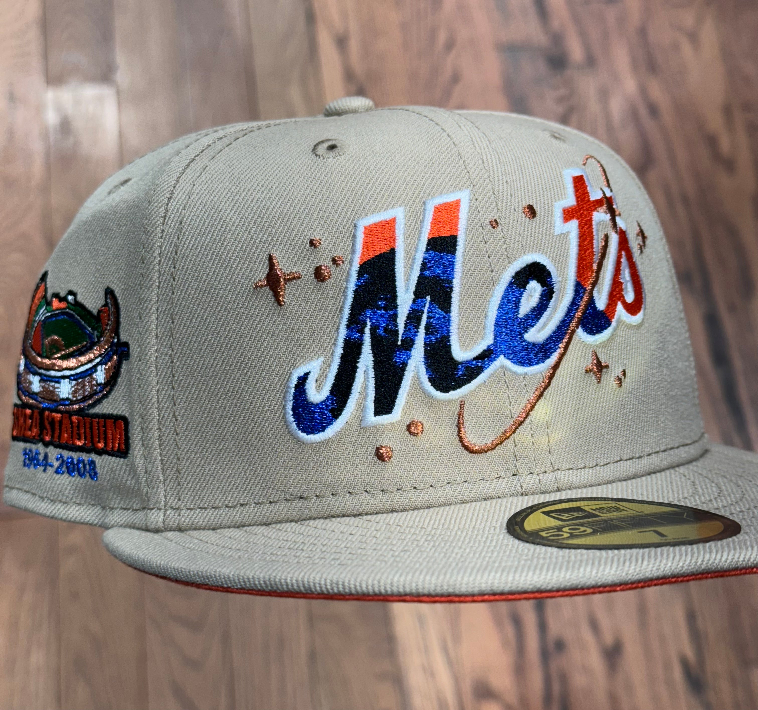 New York Mets Shea Stadium Ballpark Side Patch Fitted Hat New Era 5950 (Camel/Orange/Black/Blue/Copper)