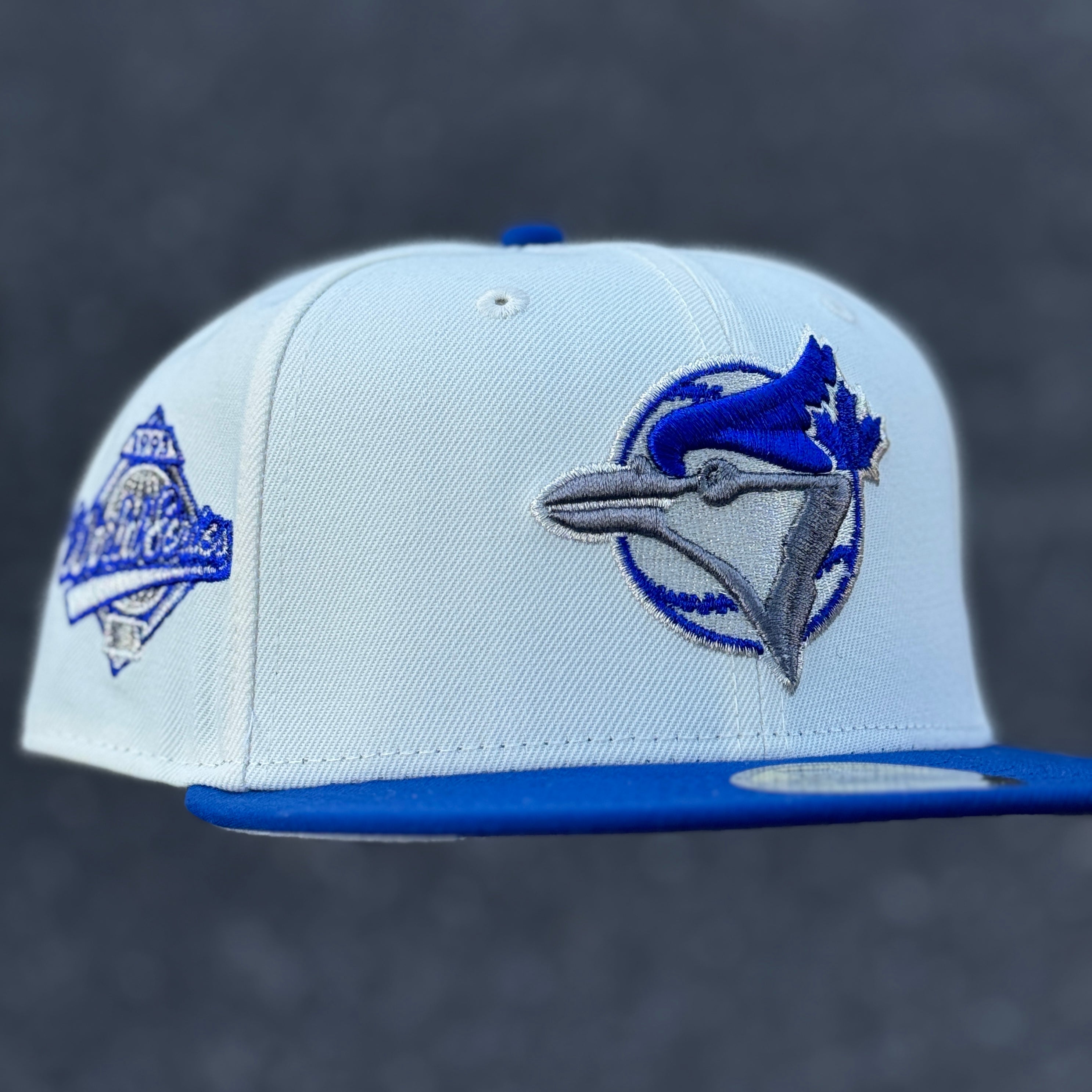 Toronto Blue Jays 1993 World Series Side Patch Fitted Hat New Era 5950 (Off White/Blue/Silver/Gray)