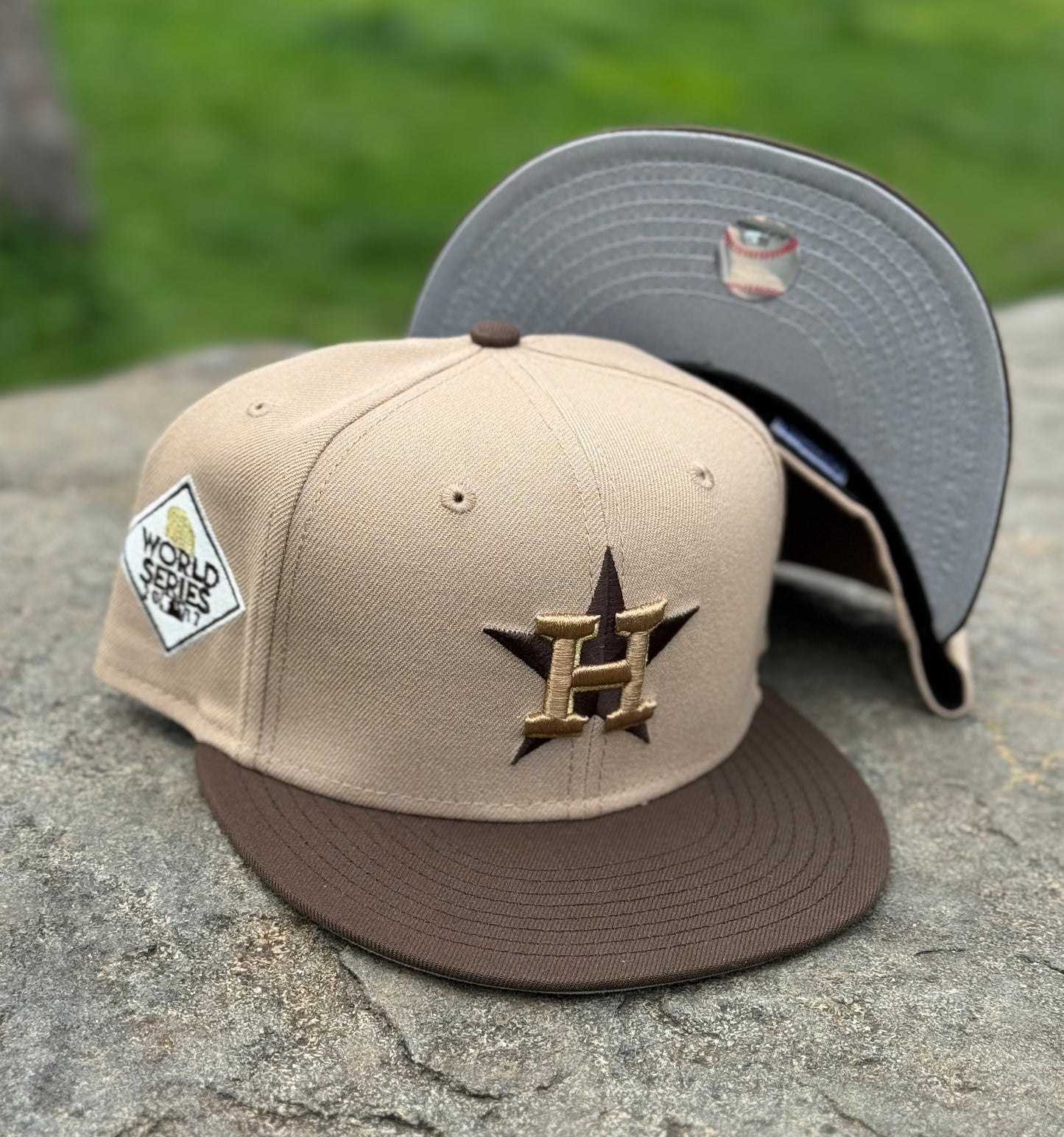 Houston Astros 2017 World Series Side Patch Fitted Hat New Era 5950 (Tan/Brown/Gold/Gray)