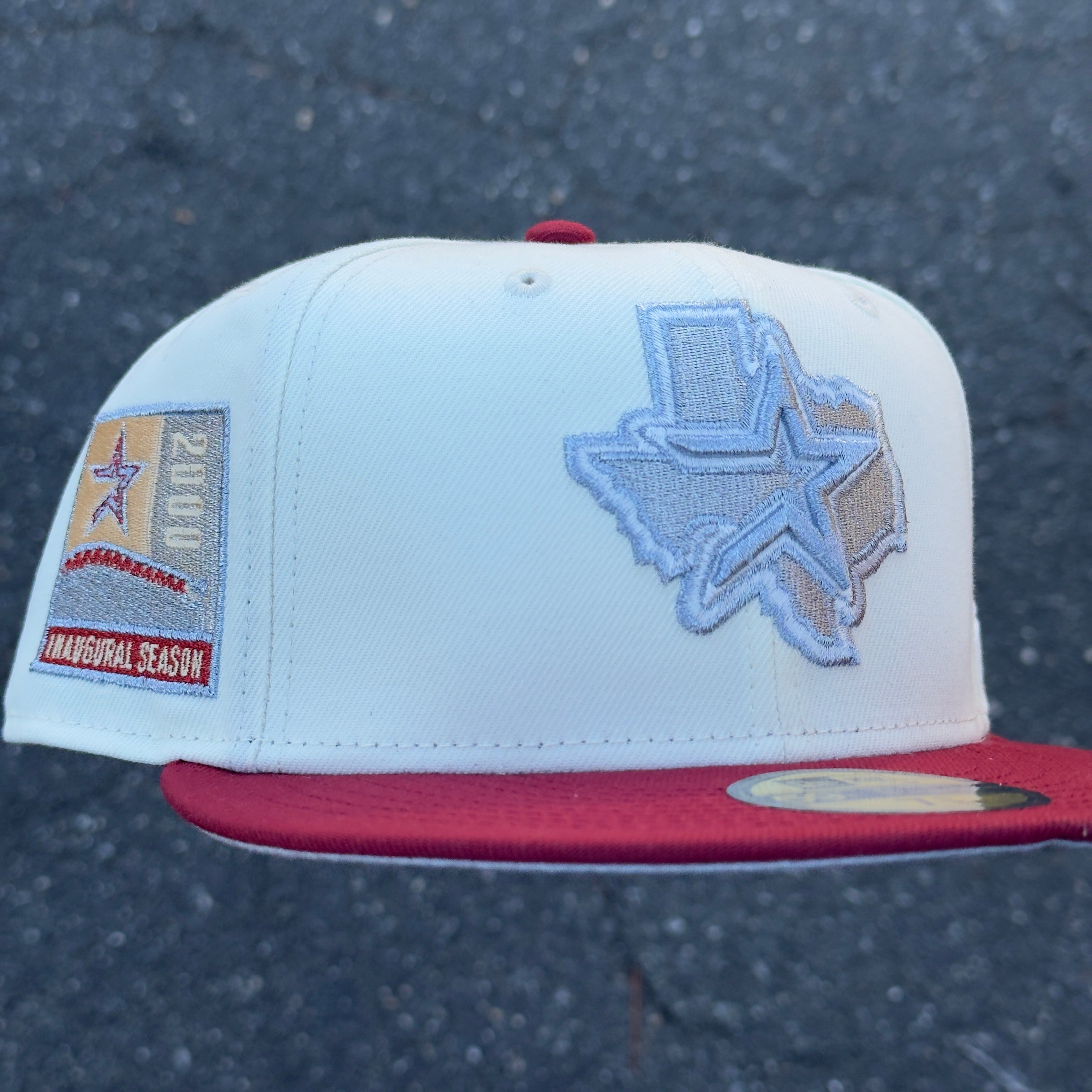 Houston Astros 2000 Inaugural Season Side Patch Fitted Hat New Era 5950 (Off White/Silver/Brick Red/Gray)