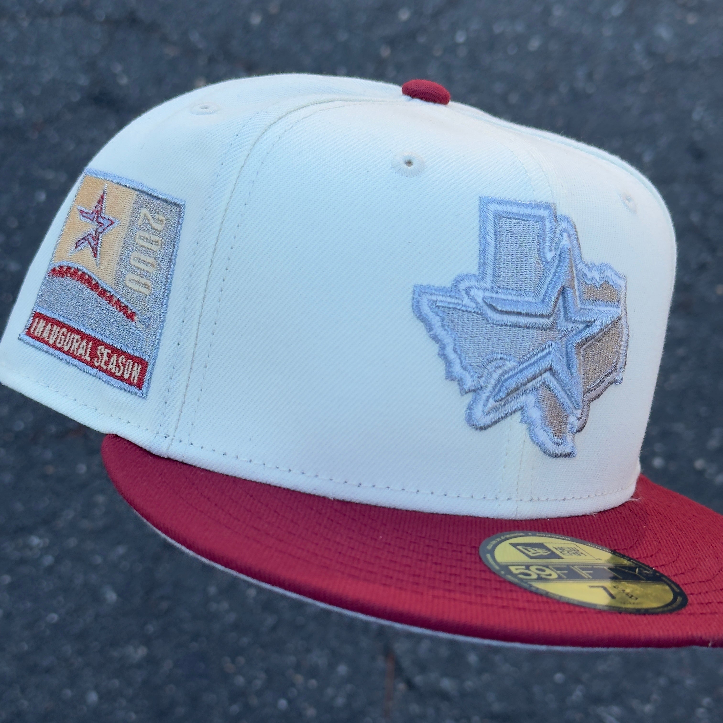 Houston Astros 2000 Inaugural Season Side Patch Fitted Hat New Era 5950 (Off White/Silver/Brick Red/Gray)