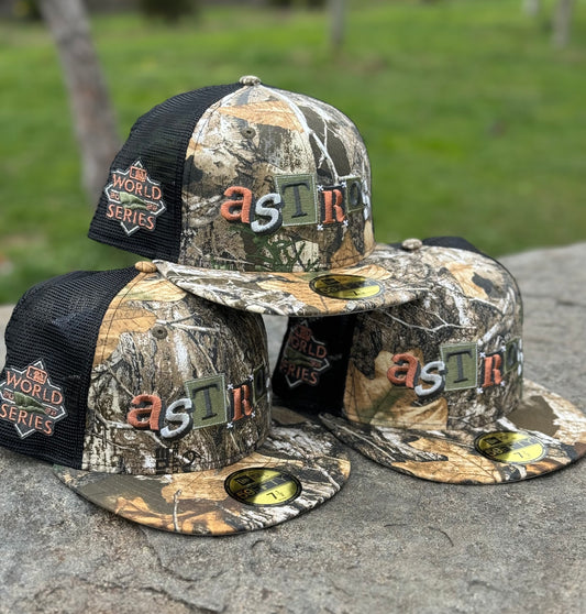 Houston Astros Real Tree Trucker World Series 2022 Fitted Hat New Era 5950 (Real Tree Camo/Black/Gray)