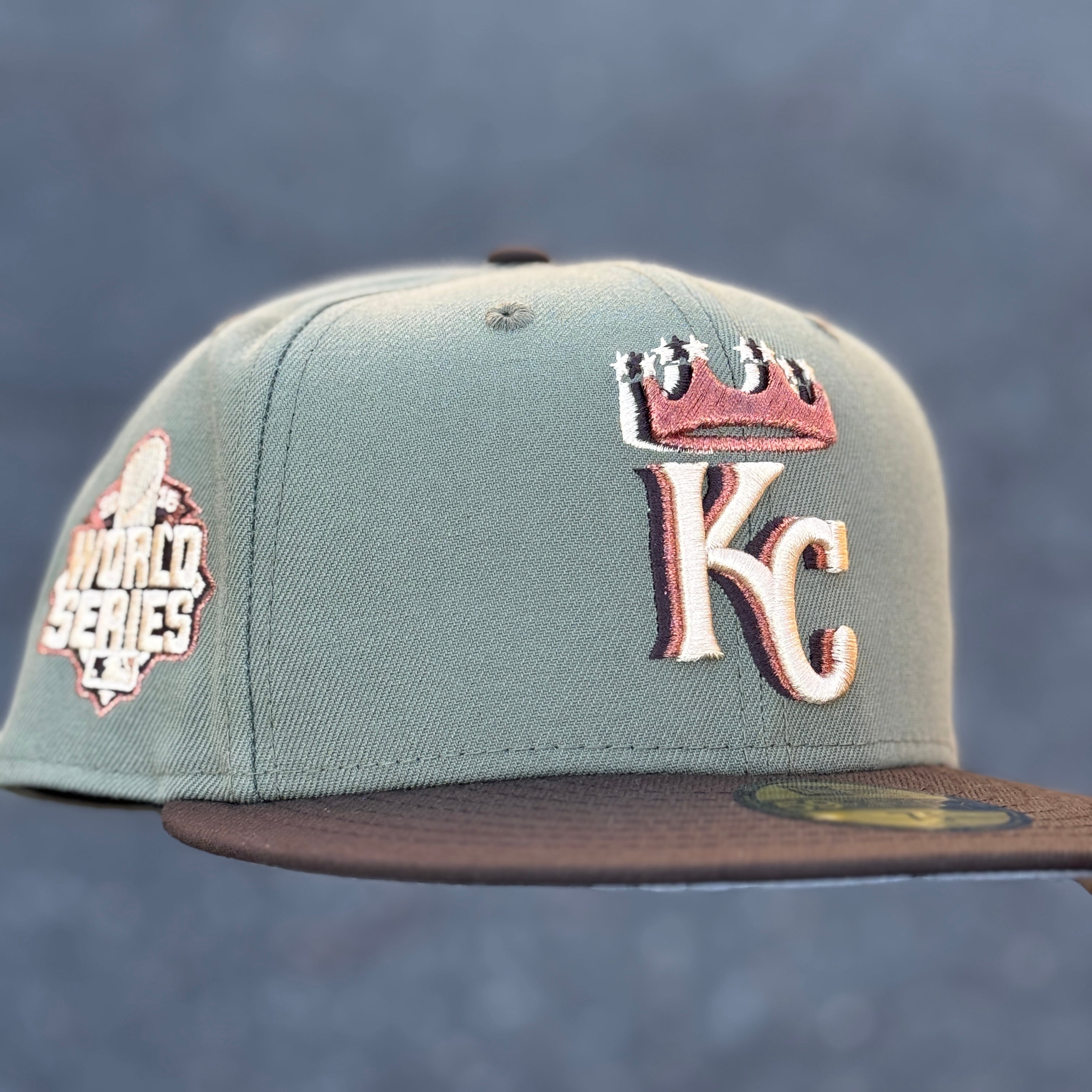 Kansas City Royals 2015 World Series Side Patch Fitted Hat New Era 5950 (Olive Green/Seashell/Black/Copper/Gray)