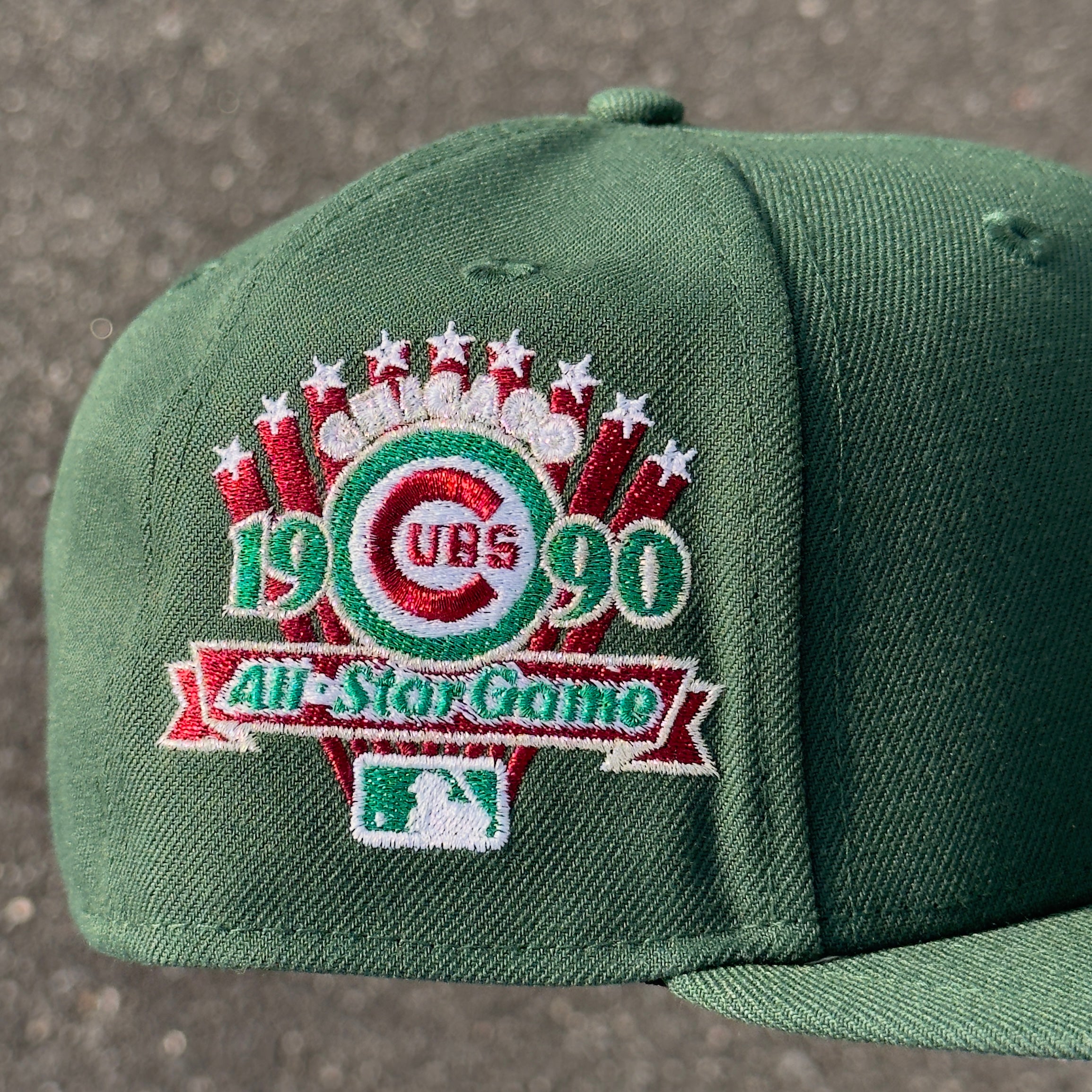 Chicago Cubs 1990 All Star Game Side Patch Fitted Hat New Era 5950 (Green/White/Red/Silver/Gray)