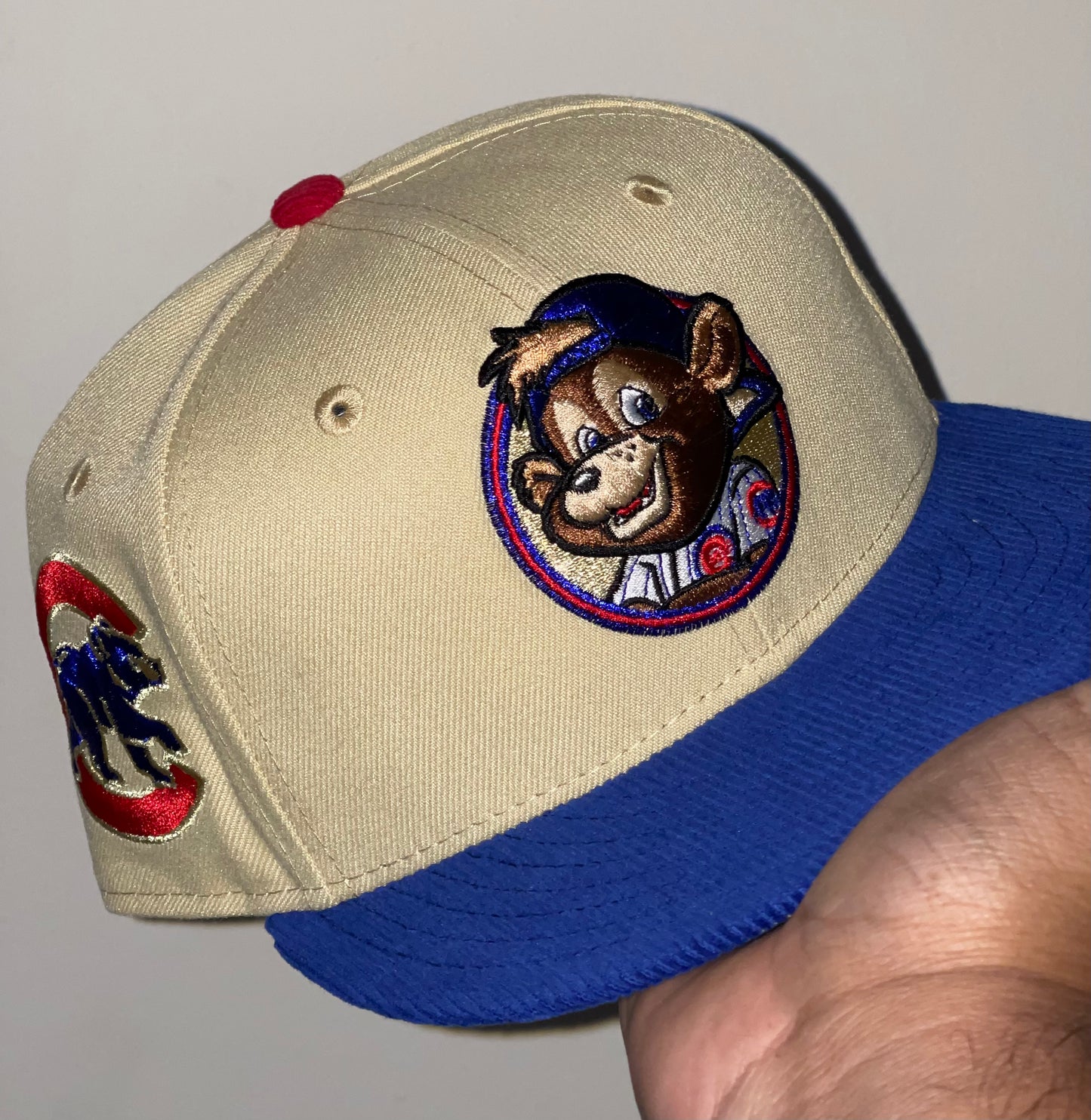 Chicago Cubs Clark The Bear Mascot  Fitted Hat (Tan/Blue)