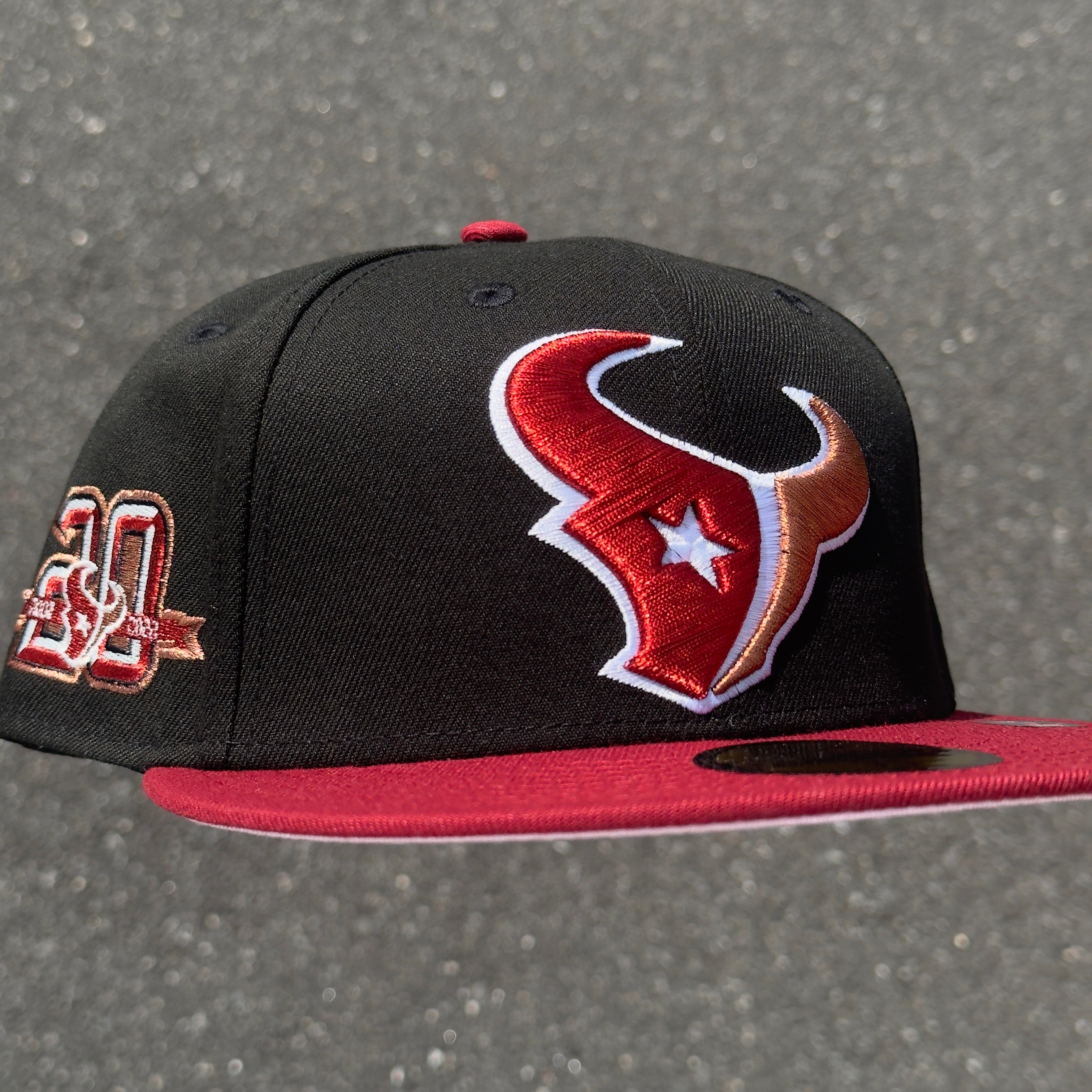 Houston Texans 20th Anniversary Side Patch NFL Fitted Hat New Era 5950 (Black/Red/White/Copper/Pink)