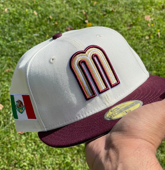Mexico 2023 World Classic Baseball Fitted Hat (Off White/ Burgandy)