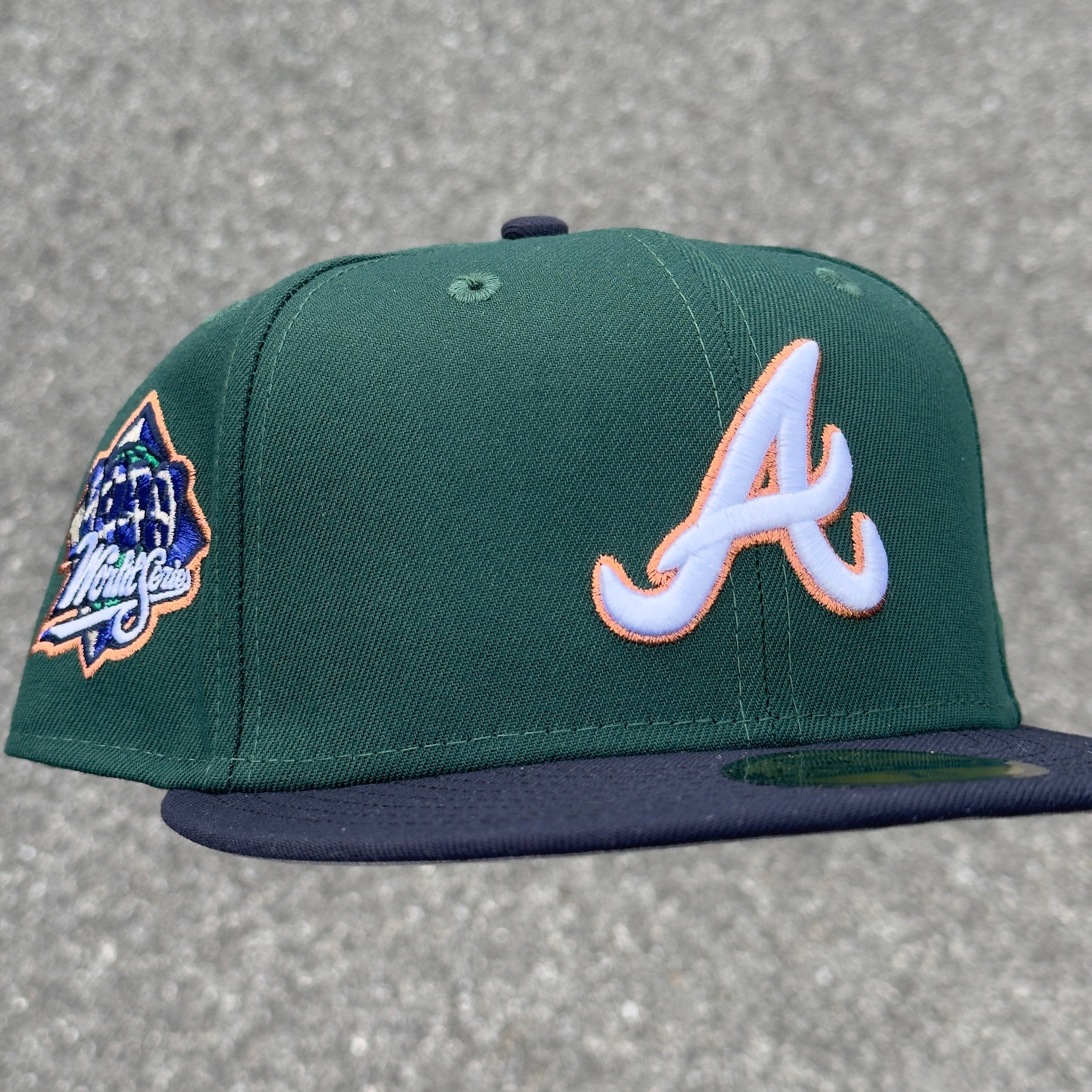 Atlanta Braves 1999 World Series Side Patch Fitted Hat New Era 5950 (Dark Green/Navy Blue/White/Silver/Copper/Gray)