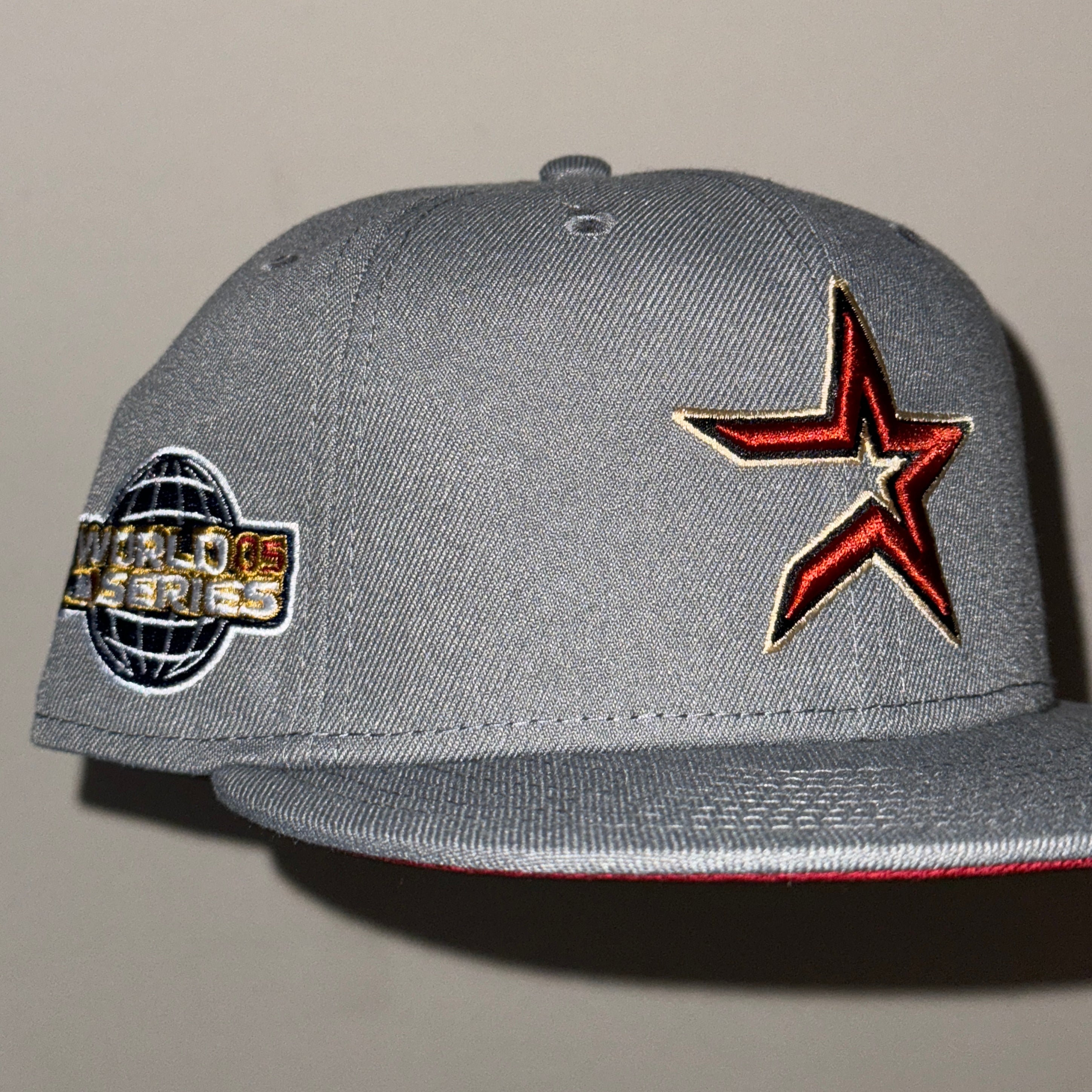 Houston Astros 2005 World Series Side Patch Fitted Hat New Era 5950 (Gray/Brick Red)