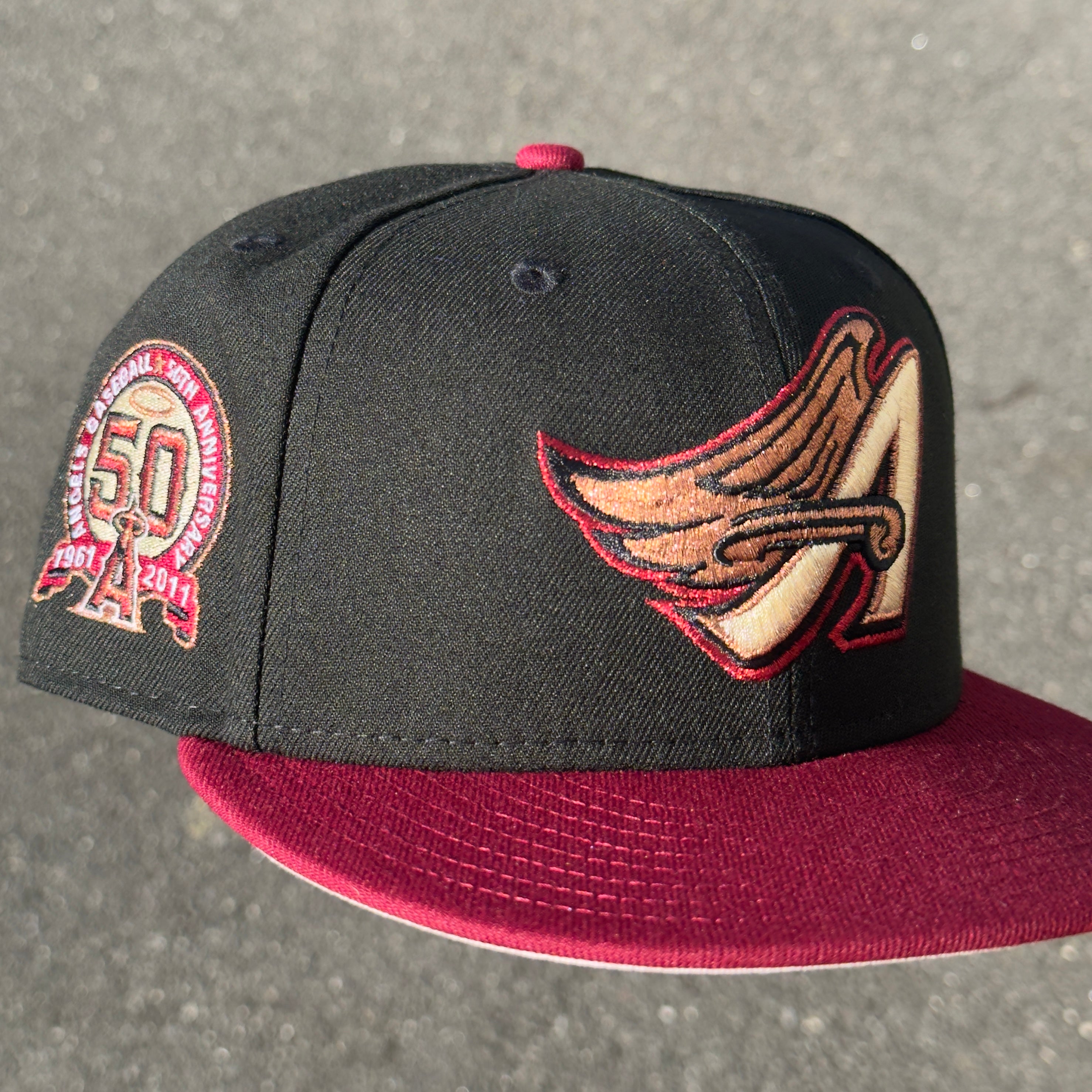 Anaheim Angels 50th Anniversary Side Patch Fitted Hat New Era 5950 (Black/Burgundy/Copper/Metallic Red/Seashell/Pink)