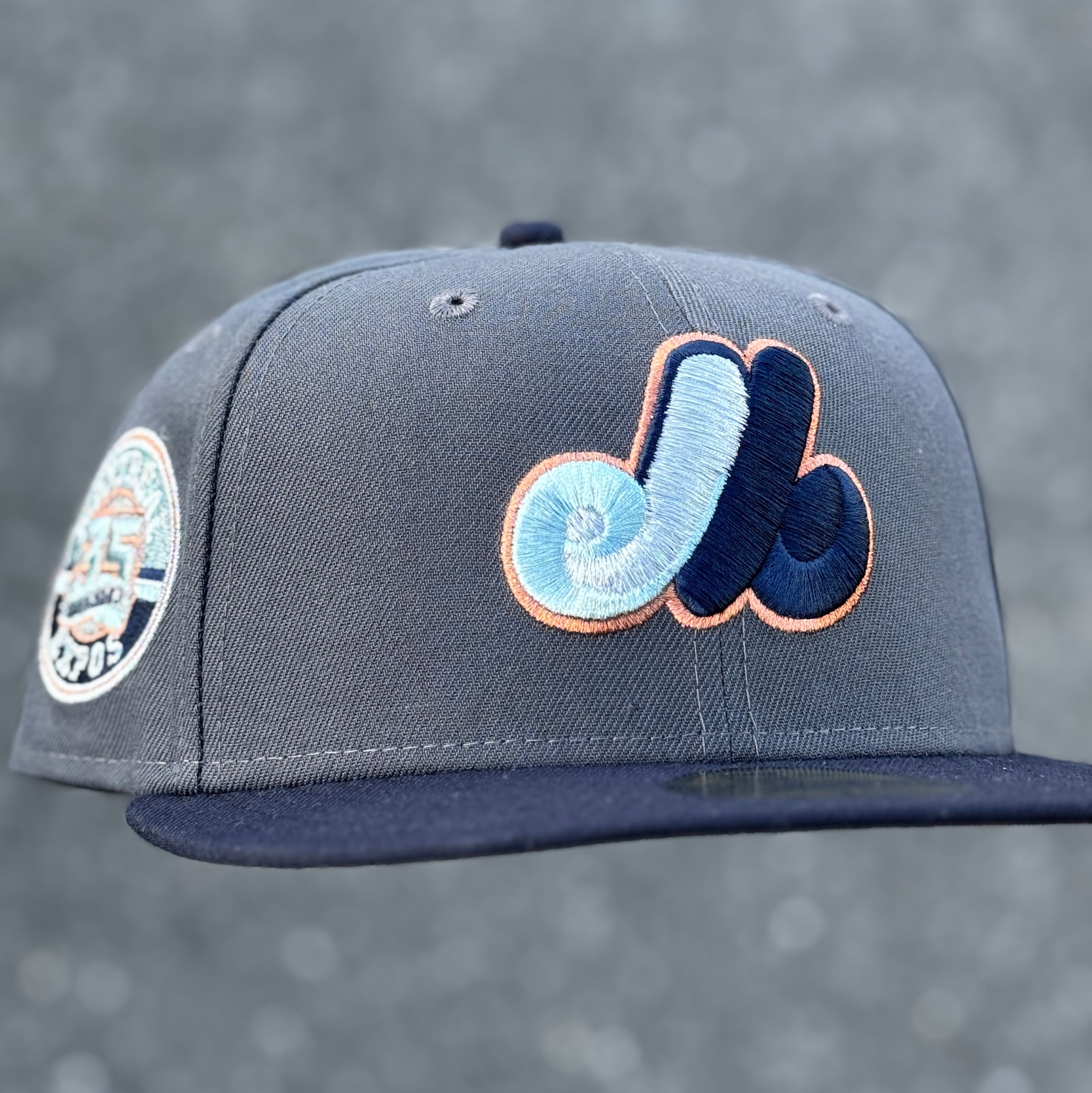 Montreal Expos 35th Anniversary Side Patch Fitted Hat New Era 5950 (Dark Grey/Navy Blue/Metallic Blue Gray/Silver/Copper/Grey)