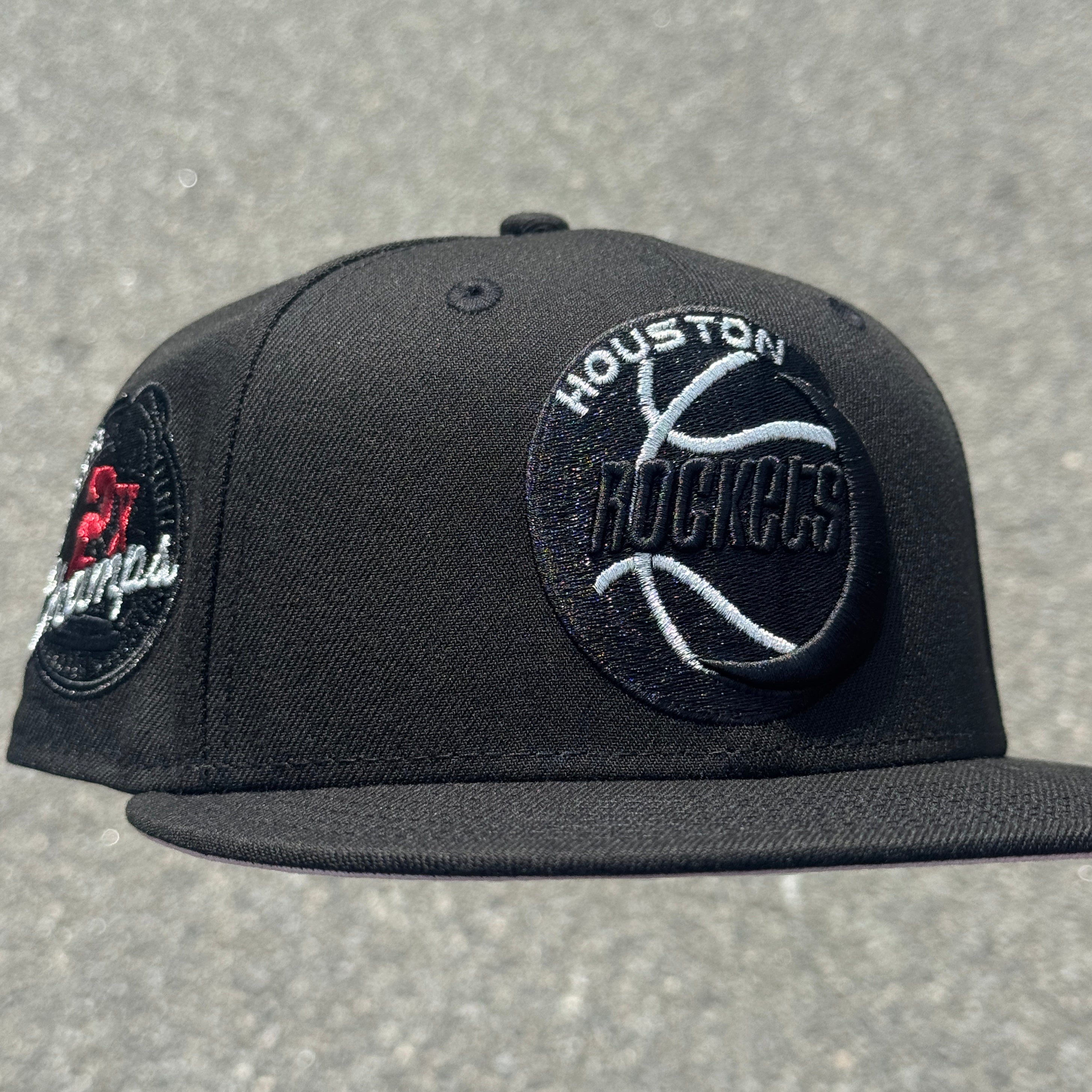Houston Rockets 2X Champs Side Patch NBA Fitted Hat New Era 5950 (Black/Silver/Red/Pink)