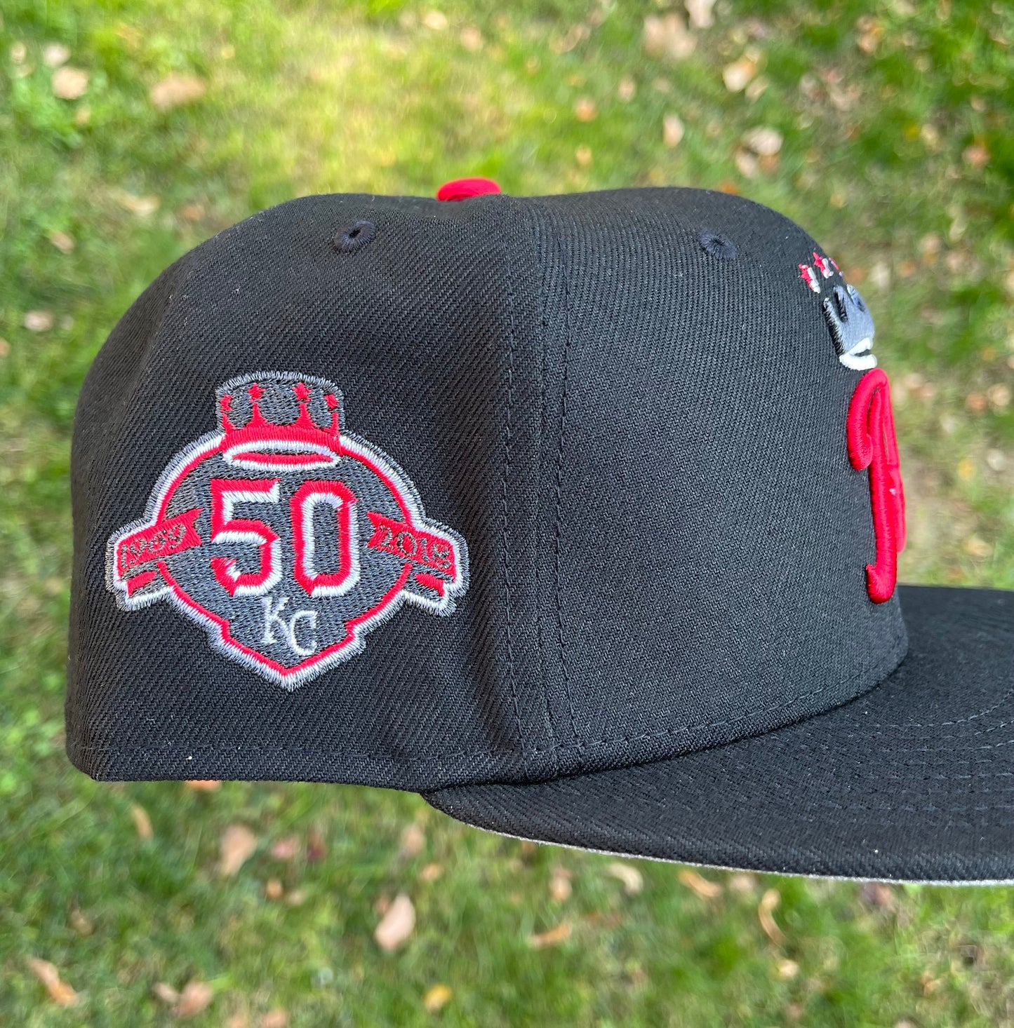Kansas City Royals 50th Anniversary Side Patch Fitted Hat New Era 5950 (Black/Red/Gray)