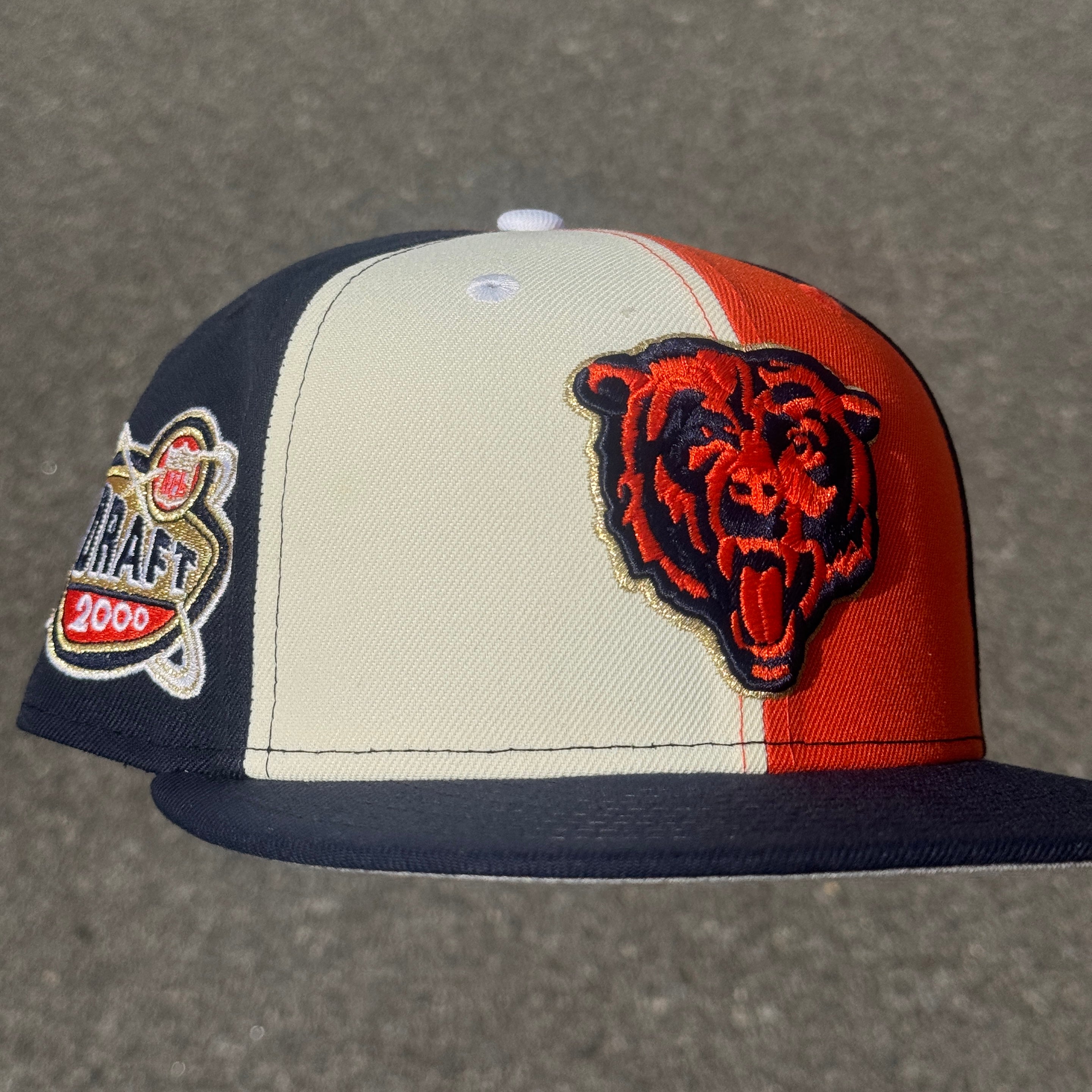 Chicago Bears Pinwheel 2000 Draft Side Patch Fitted Hat NFL New Era 5950 (Off White/Navy/Orange/Gold/Gray)