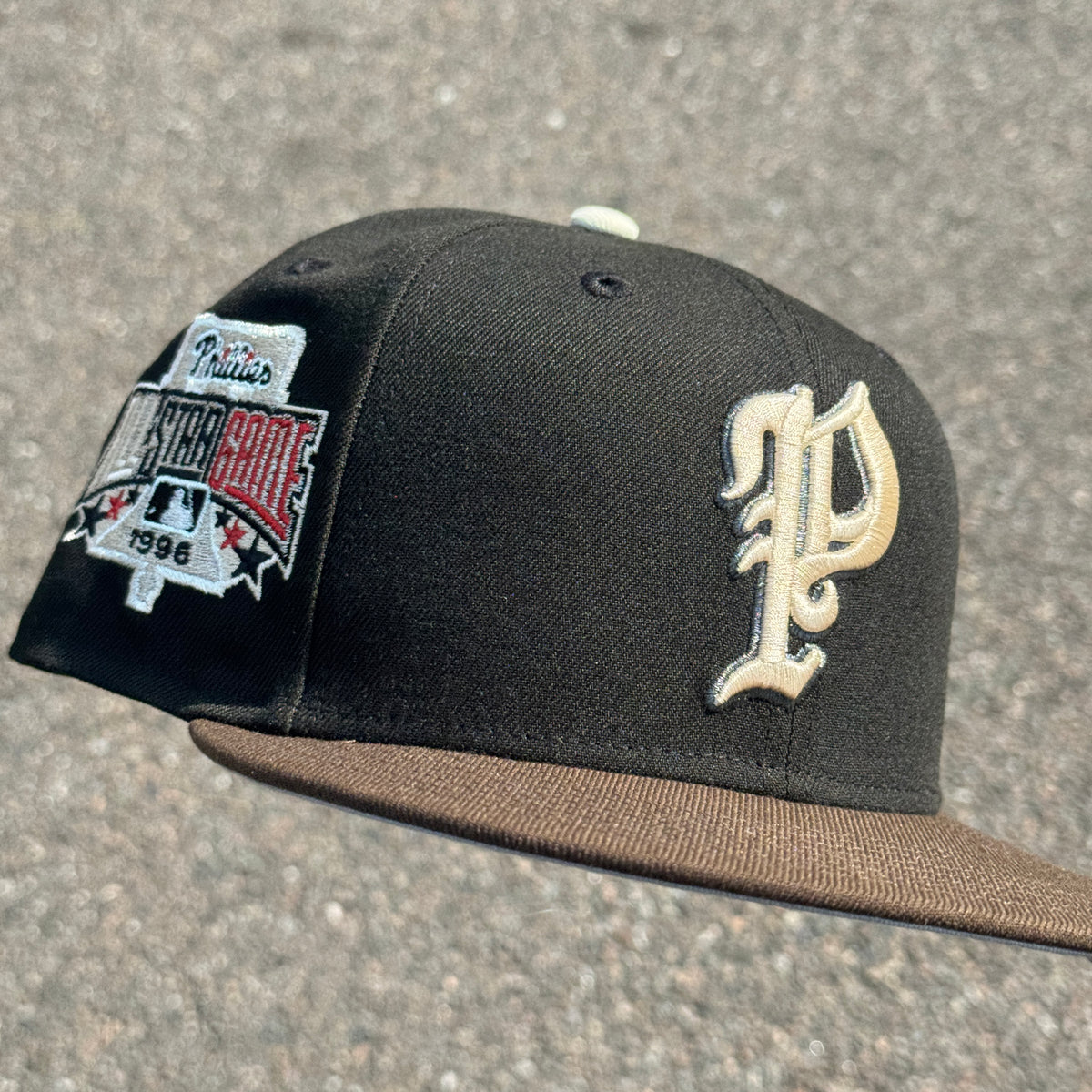 Philadelphia Phillies 1996 All Star Game Side Patch Fitted Hat MLB New Era 5950 (Black/Brown/Seashell/Red/Silver/White/Gray)