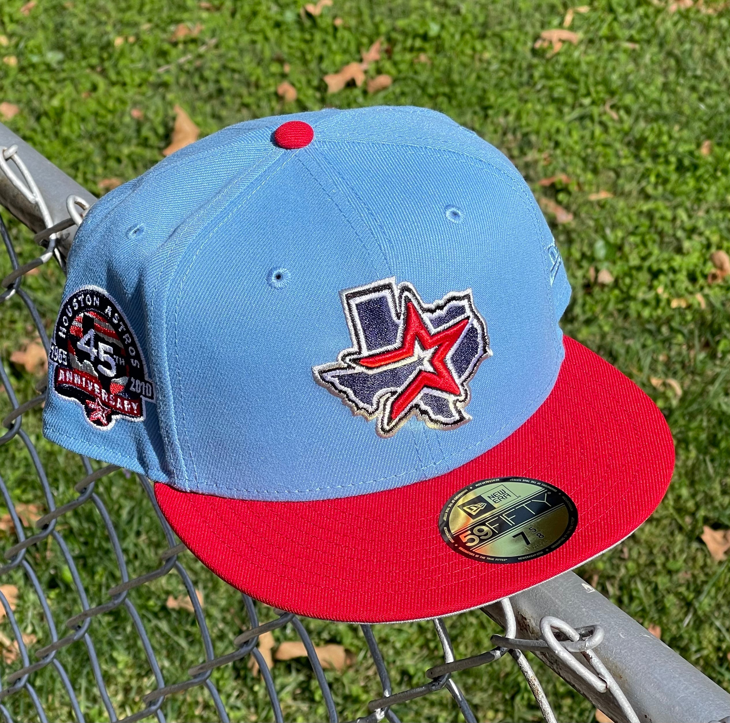 Houston Astros 45th Anniversary Side Patch Oilers Inspired Fitted Hat New Era 5950 (Blue/Red/Gray)