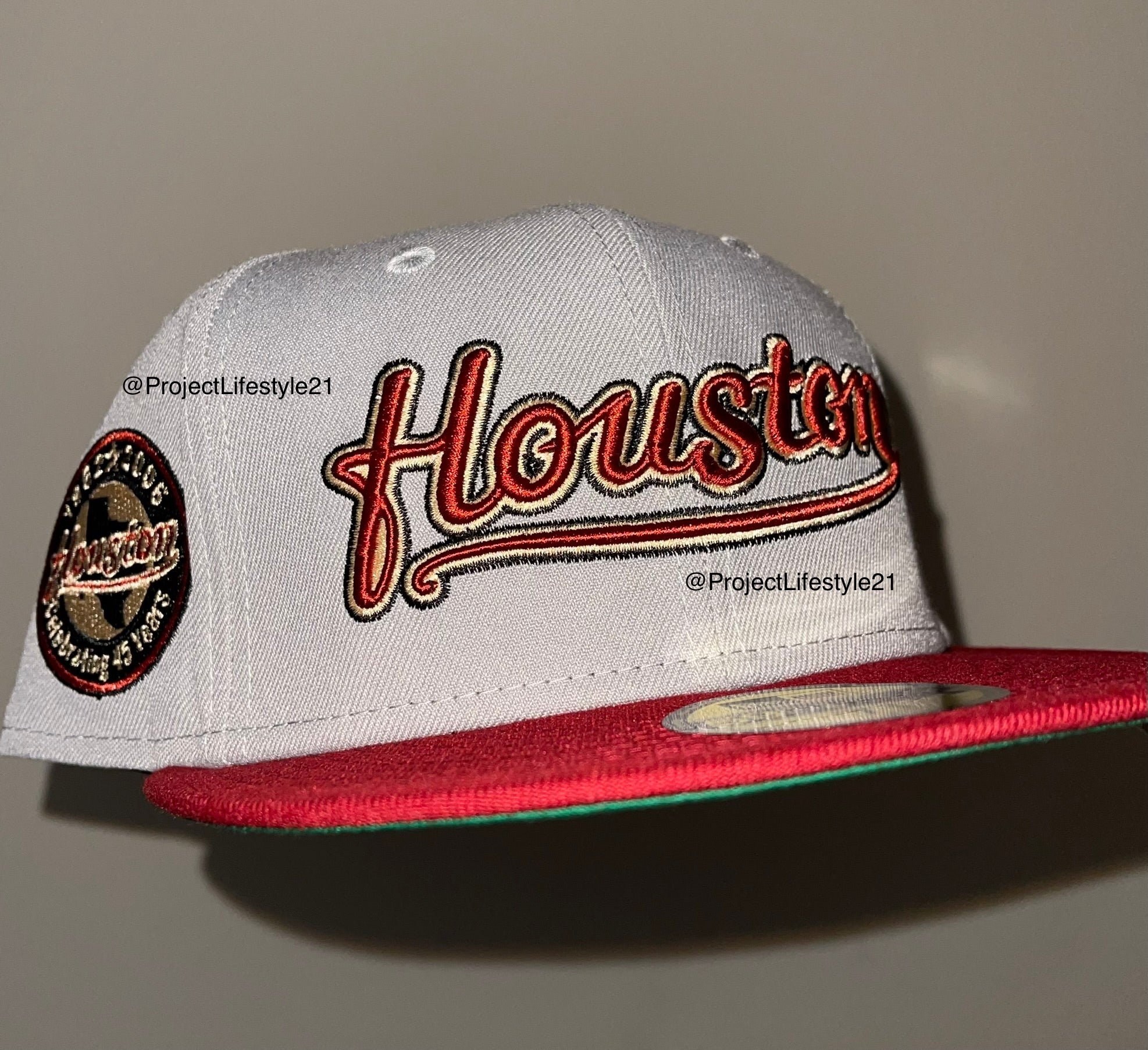 Houston Astros Celebrating 45 Years Side Patch Fitted Hat (Gray/Brick Red/Green) New Era 5950