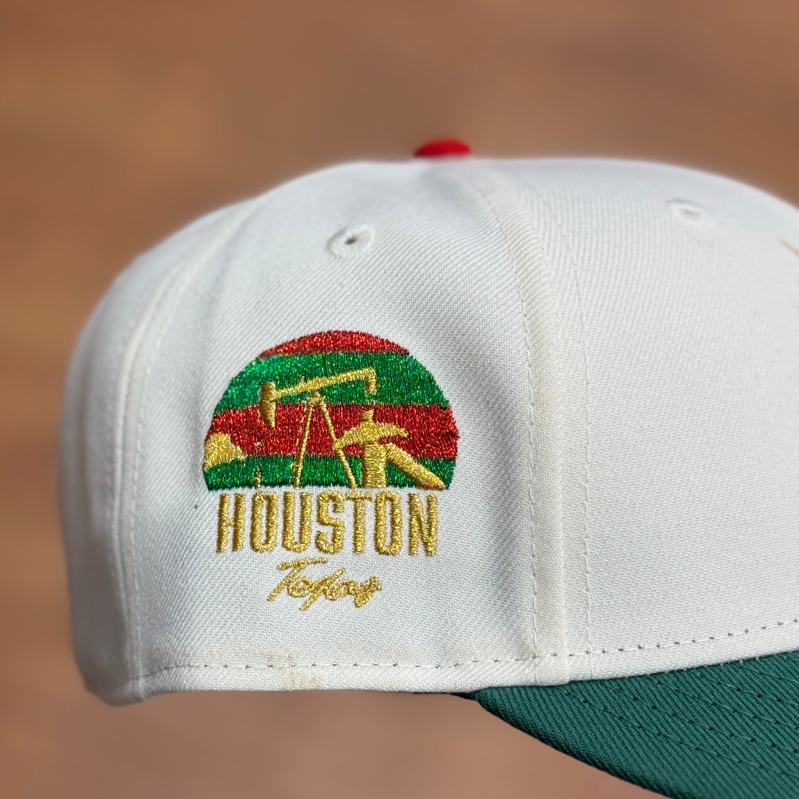 Mexico Praying Hands with Houston Texas Side Patch Fitted Hat New Era 5950 (Off White/Green/Gold/Red)