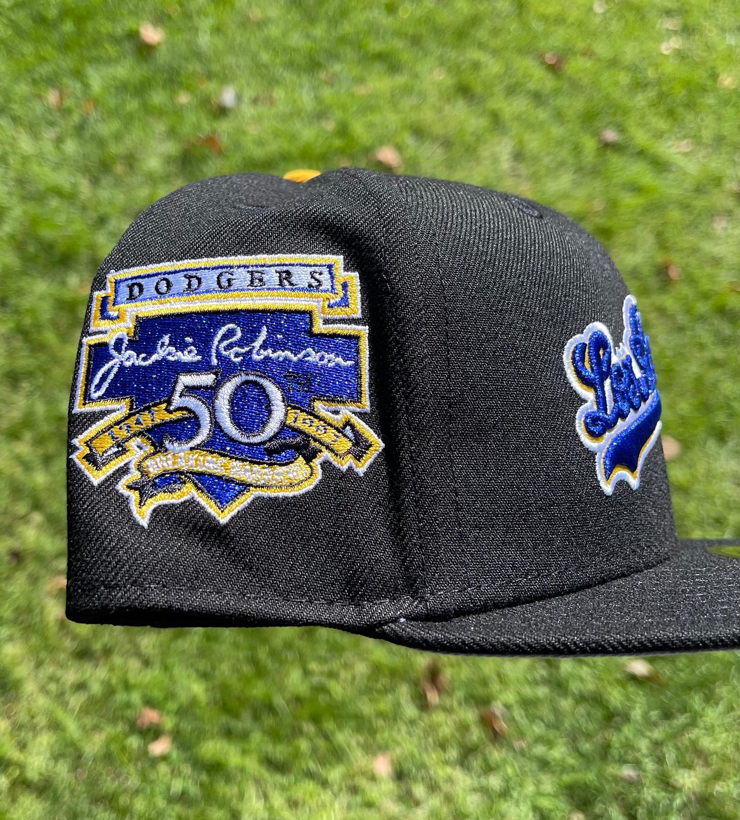 Los Angeles Dodgers Jackie Robinson 50th Anniversary Patch Fitted Hat (Black/Blue)