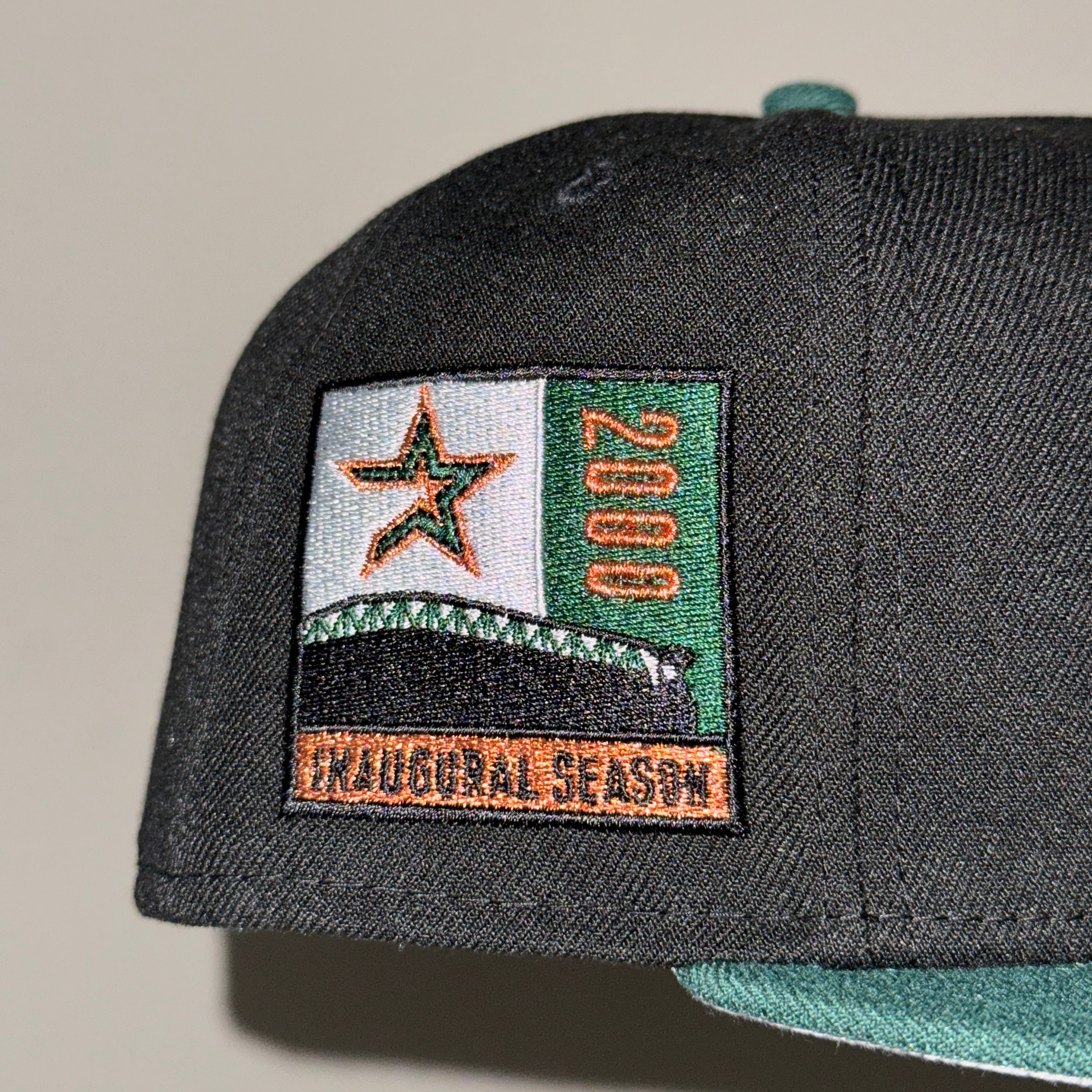 Houston Astros Open Star 2000 Inaugural Season Side Patch Fitted Hat New Era 5950 (Black/Field Green /Copper/Gray)