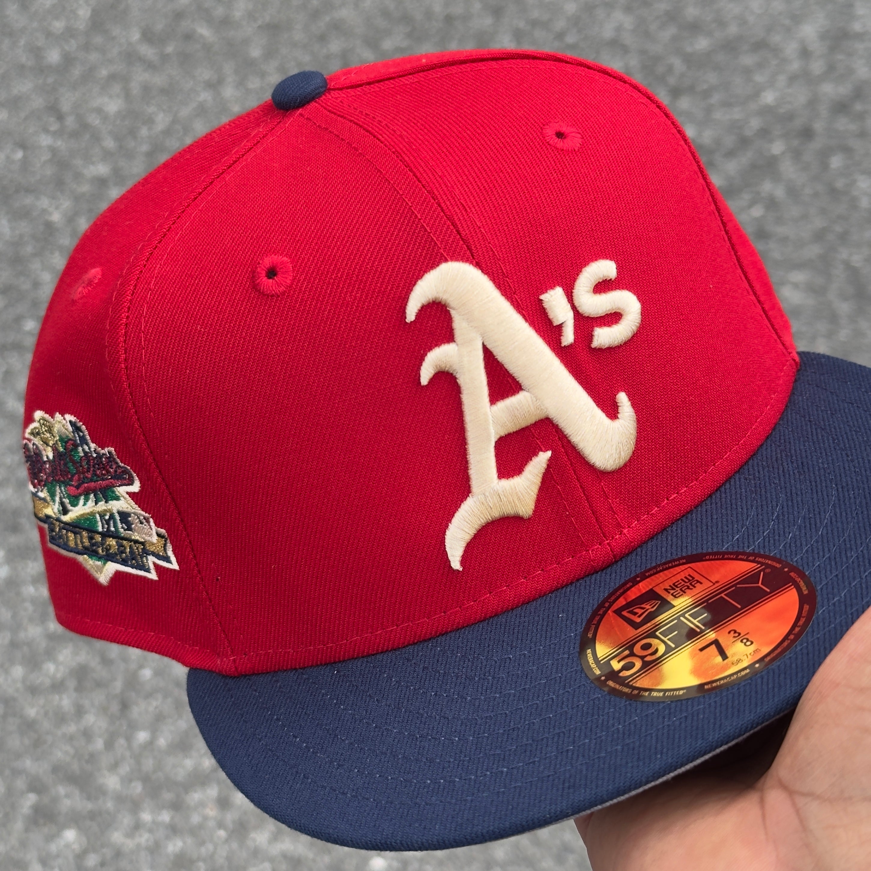 Oakland Athletics 1989 World Series Battle of the Bay Side Patch Fitted Hat New Era 5950 (Red/Navy Blue/Tan/Green/Gold/Gray)