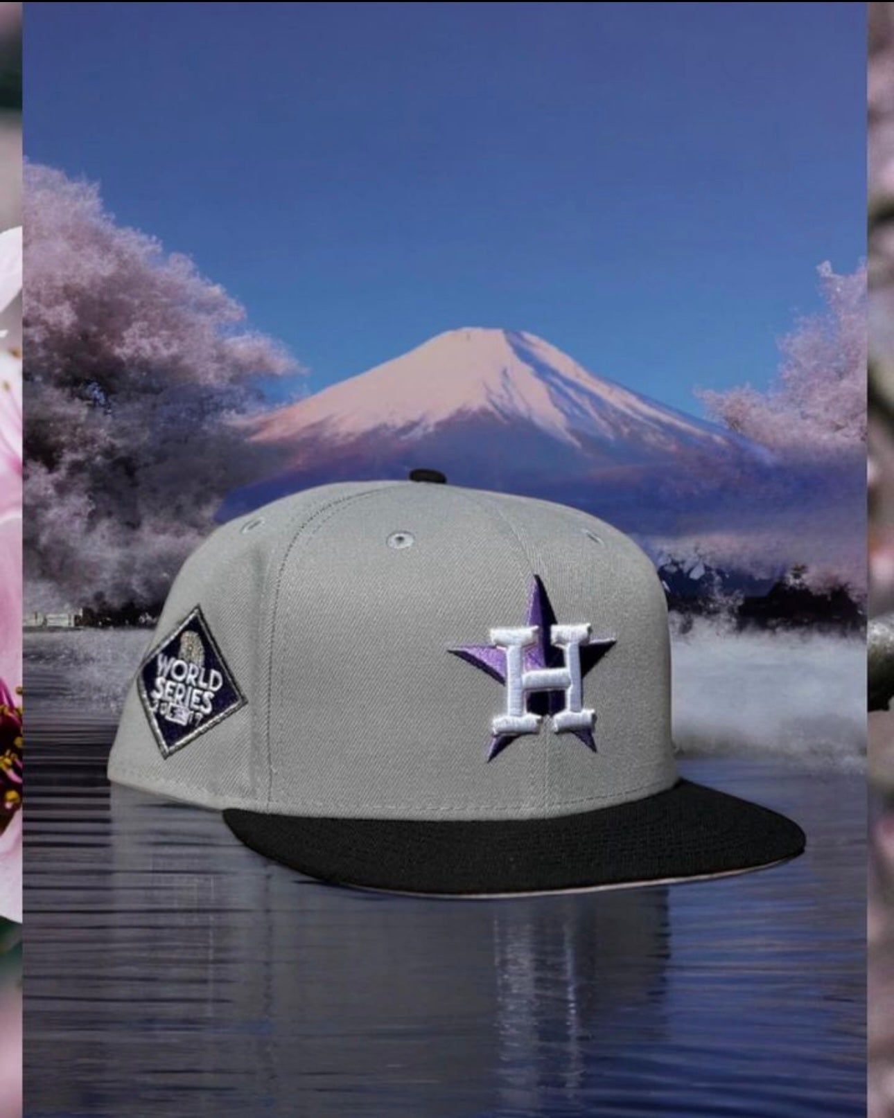 Houston Astros Fuji Reimagined 2017 World Series Side Patch Fitted Hat New Era 5950 (Gray/Black/Purple/Pink)