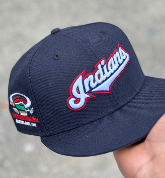 Cleveland Indians Script Municipal Stadium Side Patch Fitted Hat New Era 5950 (Navy Blue/Red/White/Gray)