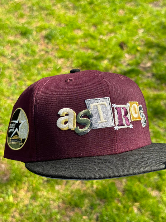 Houston Astros Ransom Logo 35 Great Years Side Patch Fitted Hat 5950 (Burgandy/Black/Gray)