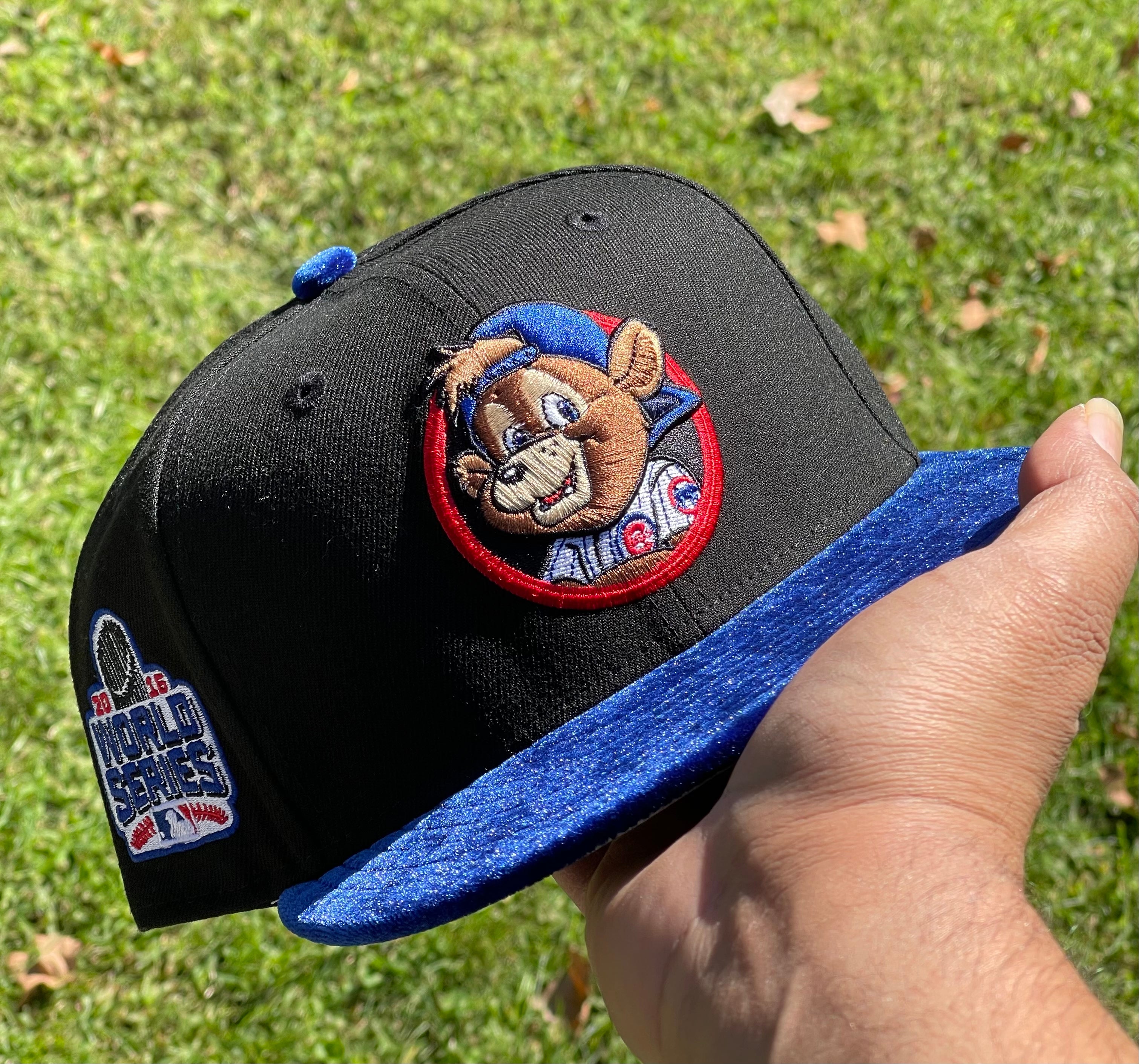 Chicago Cubs Clark The Bear Mascot 2016 World Series Side Patch Fitted Hat 5950 (Black/Blue/White/Red/Brown/Gray)