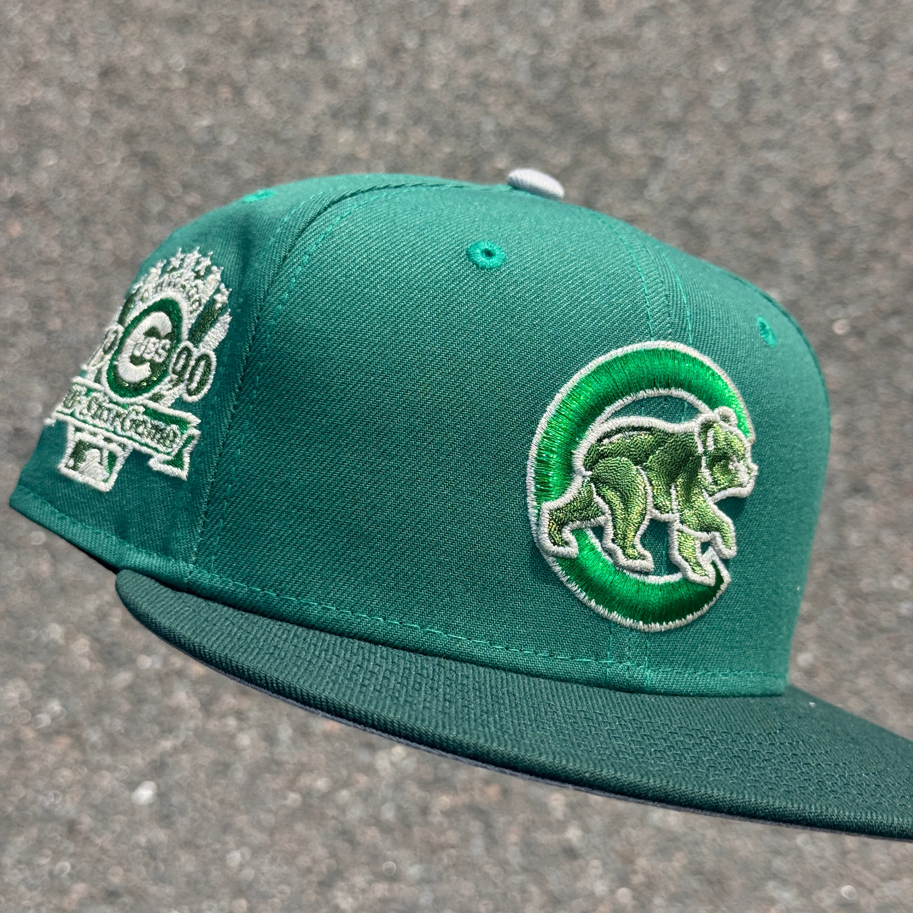 Chicago Cubs 1990 All Star Game Side Patch MLB Fitted Hat New Era 5950 (Green/Dark Green/Silver/Gray)