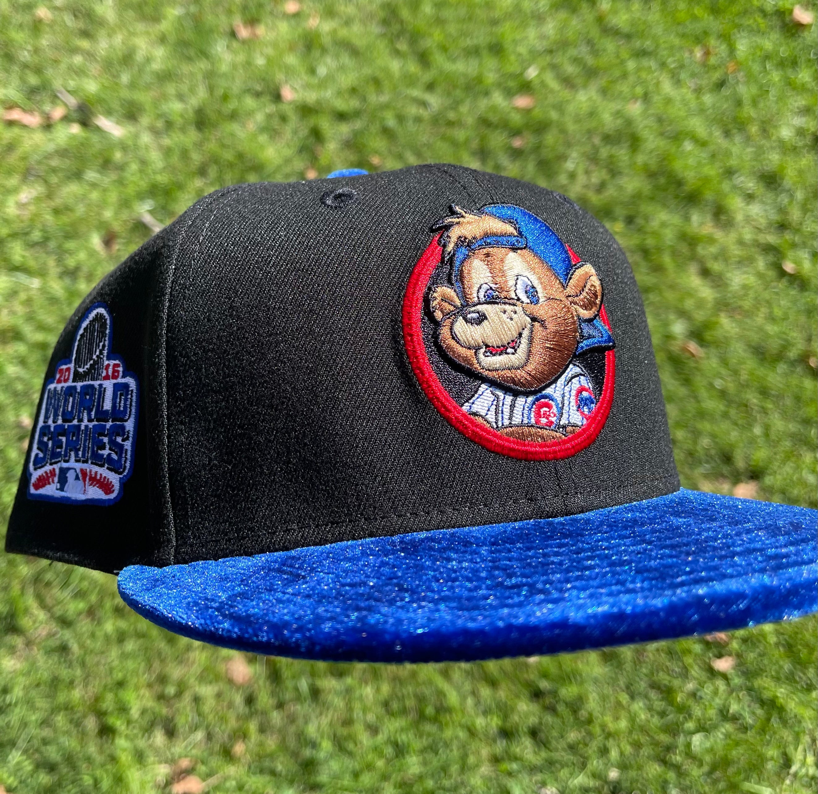 Chicago Cubs Clark The Bear Mascot 2016 World Series Side Patch Fitted Hat 5950 (Black/Blue/White/Red/Brown/Gray)