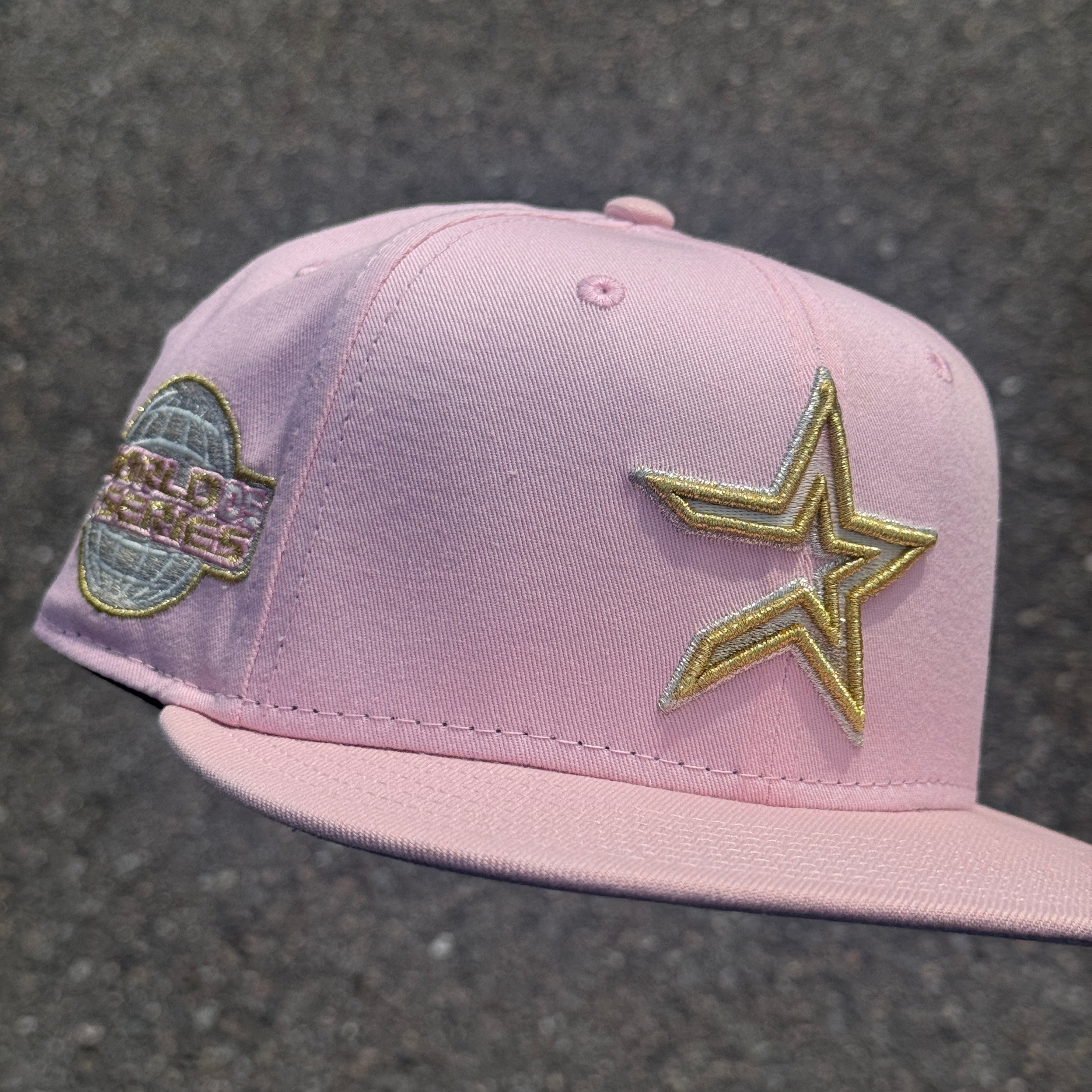 Houston Astros 2005 World Series Side Patch MLB Fitted Hat New Era 5950 (Pink/Silver/Gold/Gray)